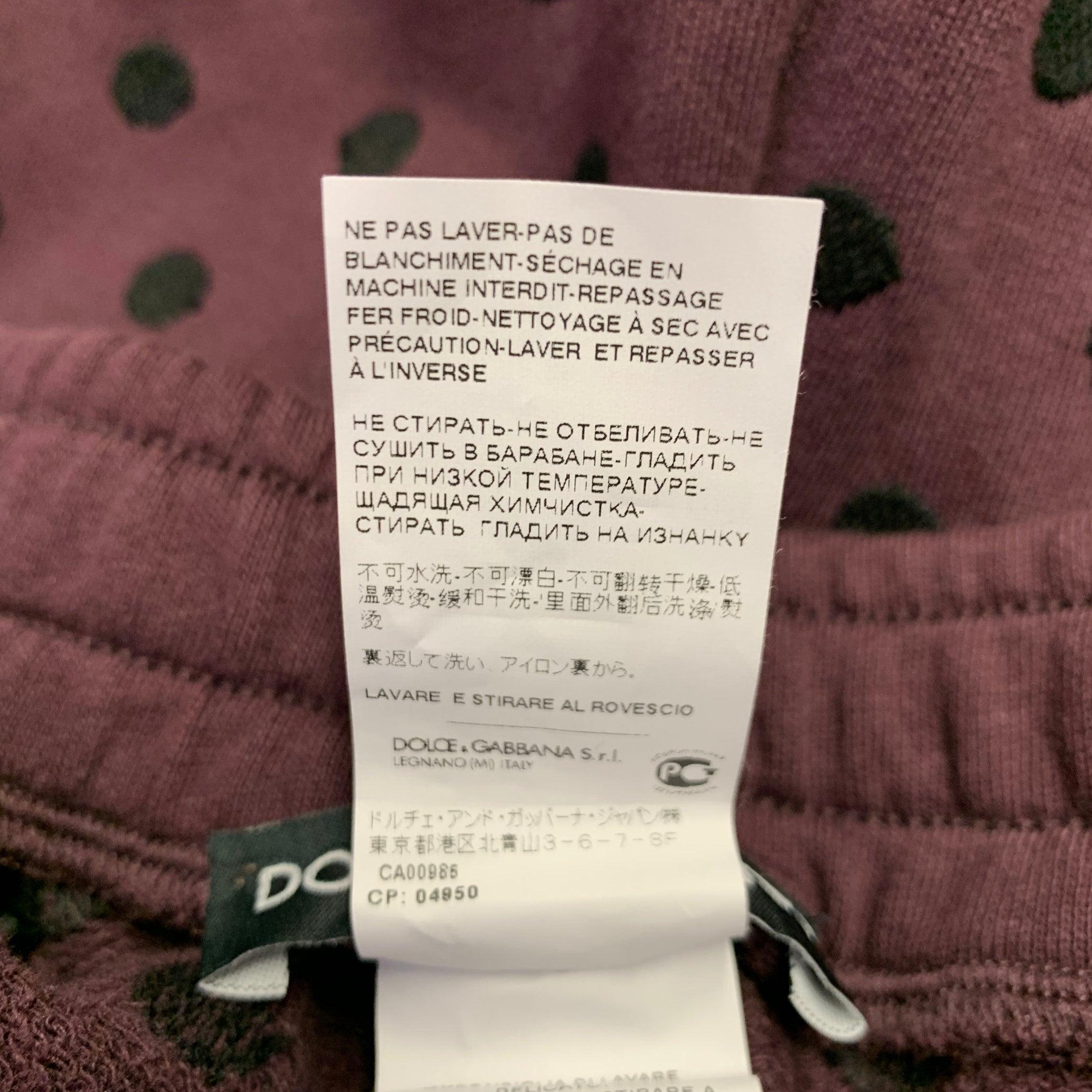 Men's DOLCE & GABBANA Size 38 Burgundy Black Polka Dot Cotton Sweatpants Casual Pants For Sale