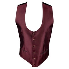 DOLCE & GABBANA Size 38 Burgundy & Black Silk / Virgin Wool Vest