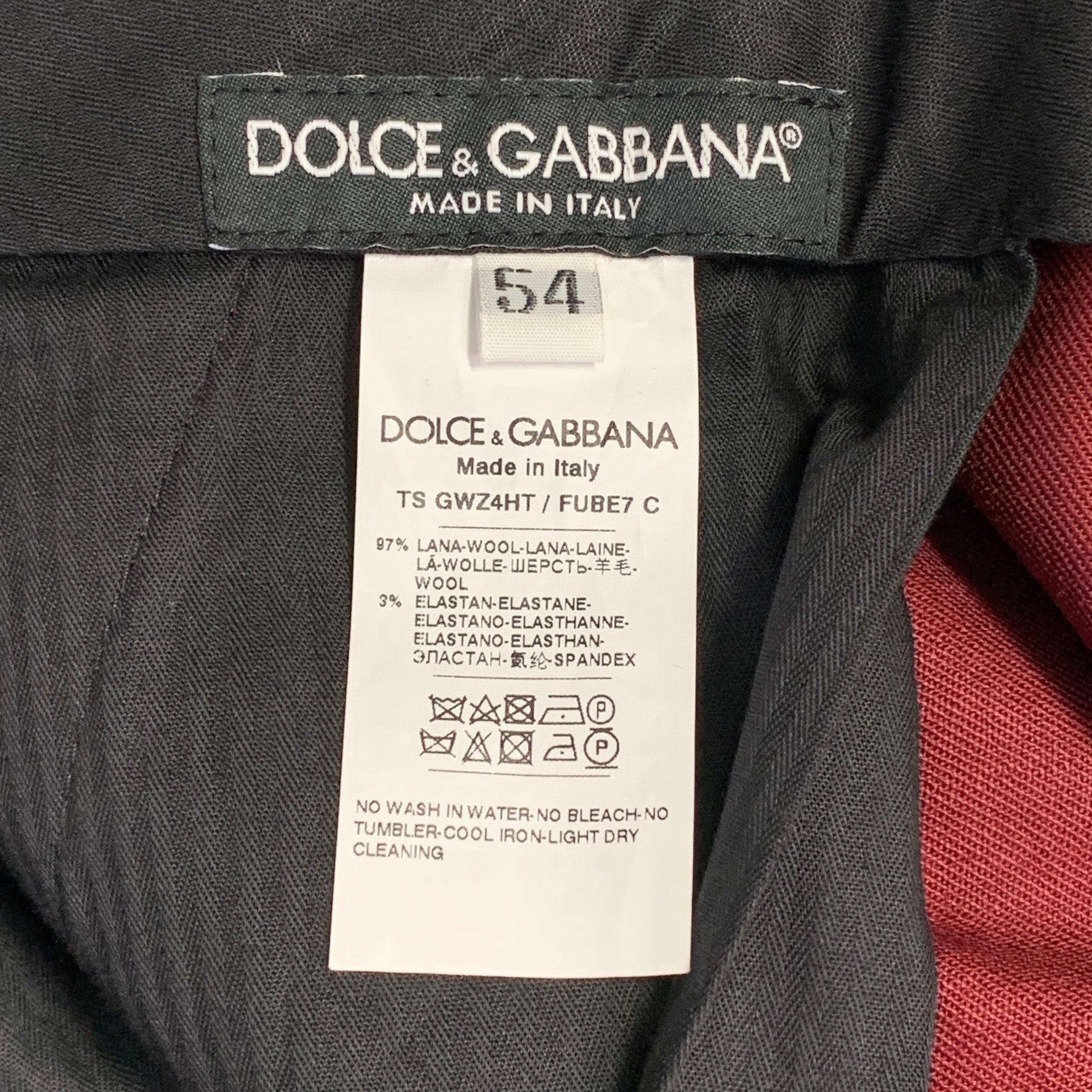 DOLCE & GABBANA Size 38 Burgundy Wool Blend Tapered Zip Fly Dress Pants In Excellent Condition In San Francisco, CA