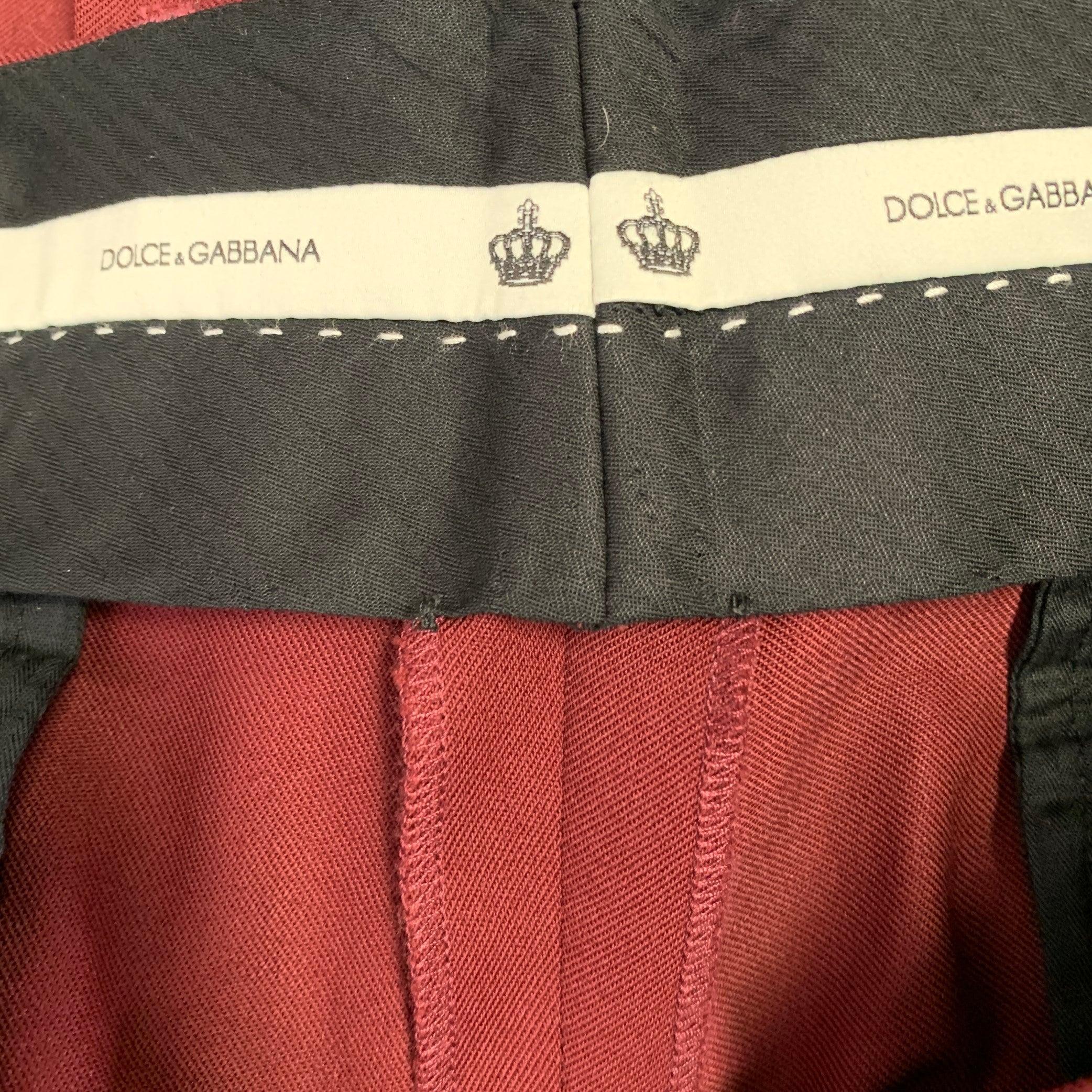Men's DOLCE & GABBANA Size 38 Burgundy Wool Blend Tapered Zip Fly Dress Pants
