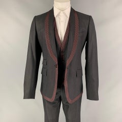 DOLCE & GABBANA Size 38 Grey Burgundy Polka Dot Virgin Wool 3 Piece Suit