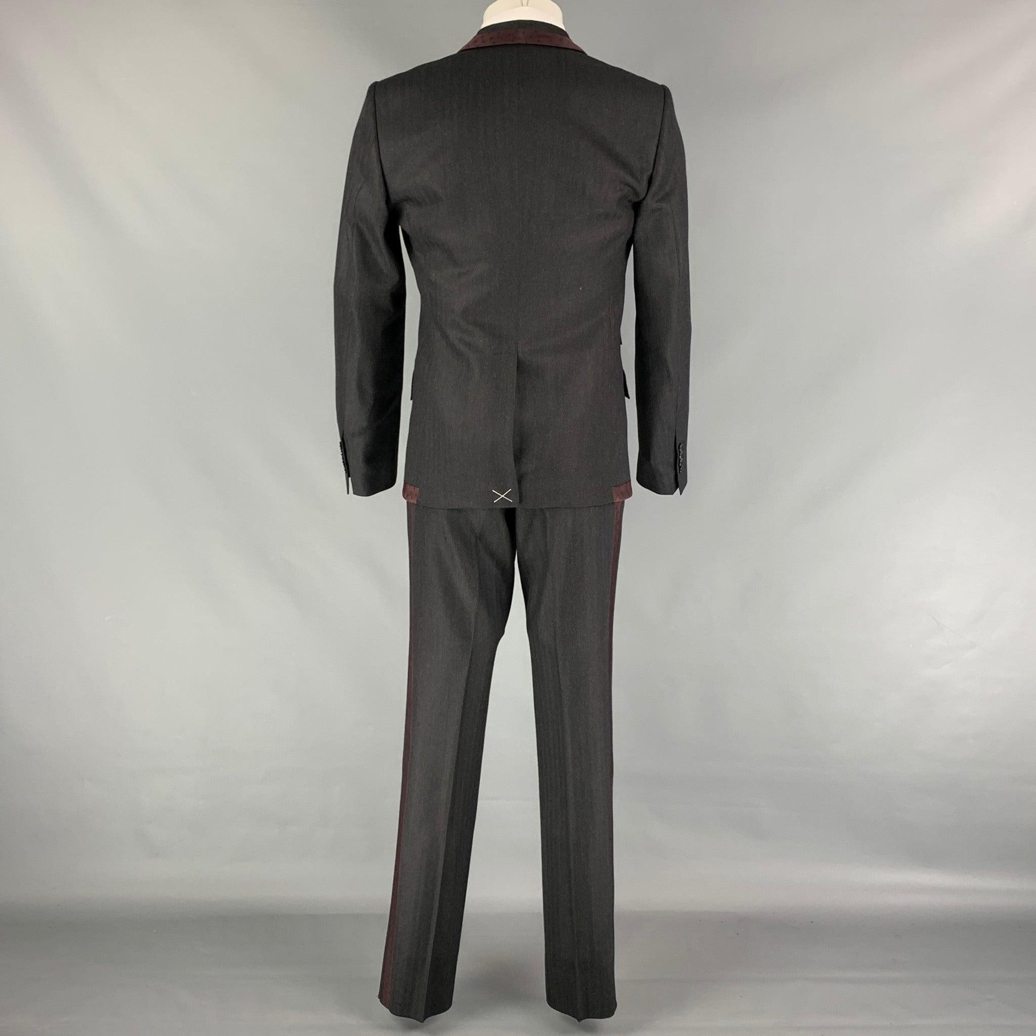 Men's DOLCE & GABBANA Size 38 Grey Burgundy Polka Dot Virgin Wool 3 Piece Suit For Sale