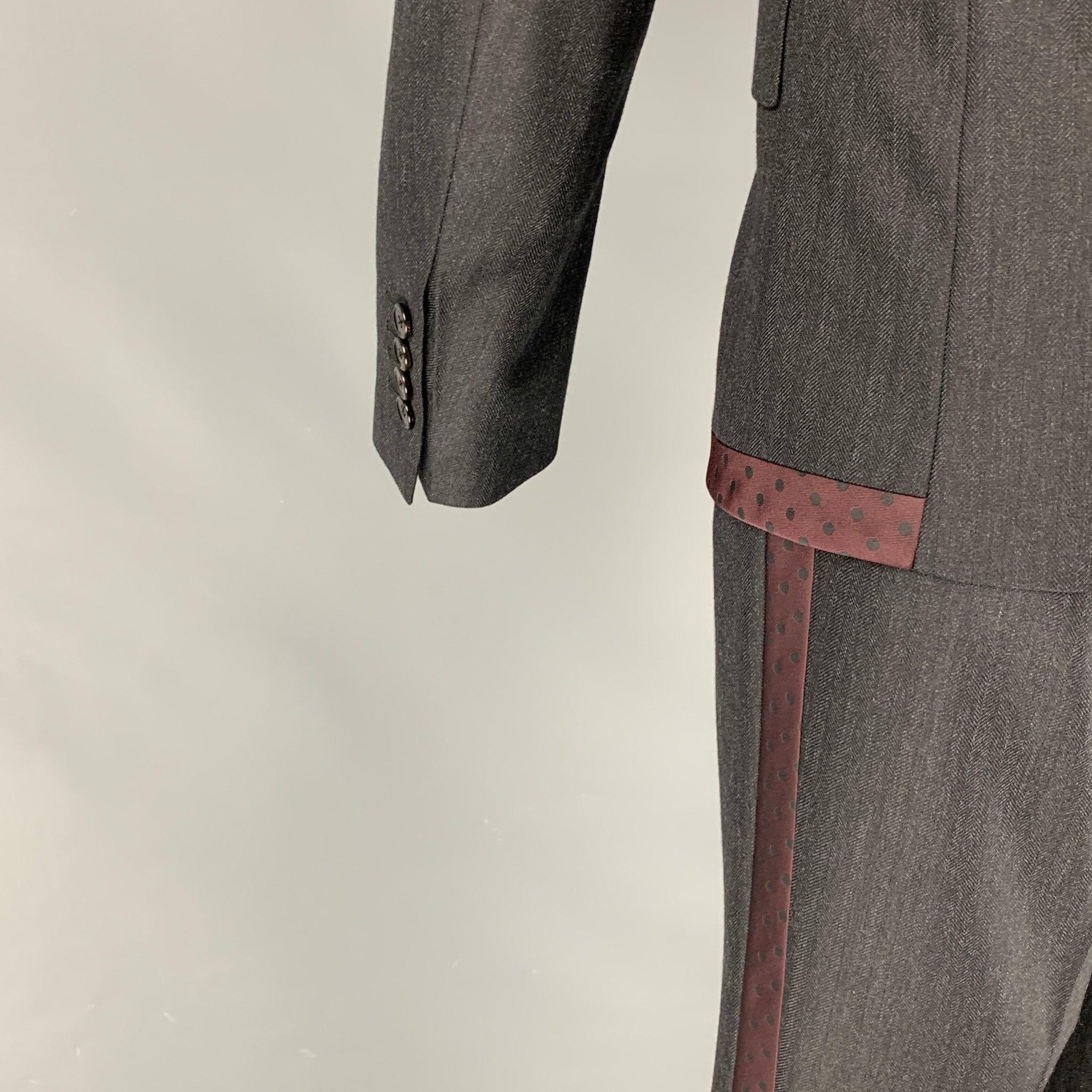 DOLCE & GABBANA Size 38 Grey Burgundy Polka Dot Virgin Wool 3 Piece Suit For Sale 1