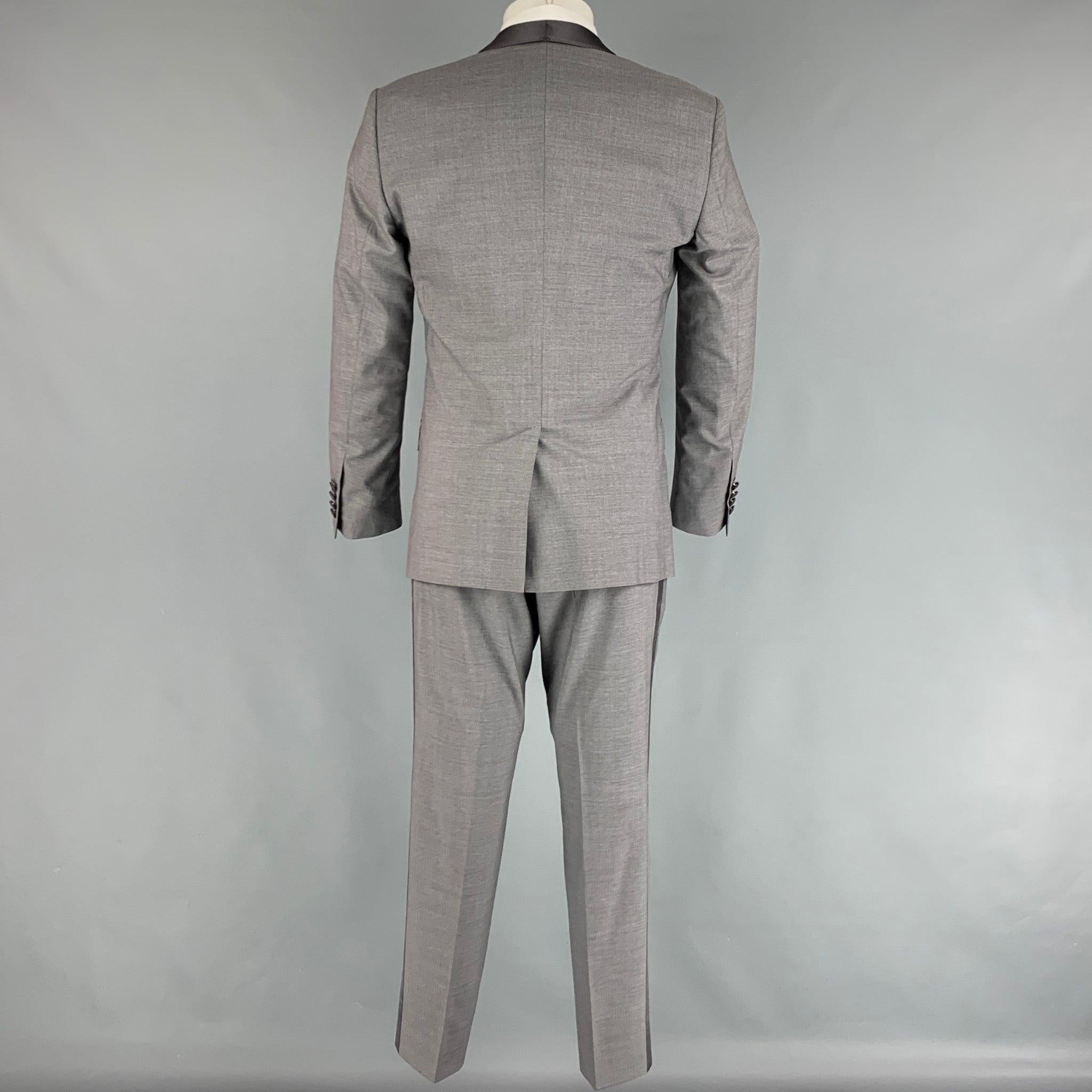 Men's DOLCE & GABBANA Size 38 Grey Wool Blend Shawl Collar 3 Piece Tuxedo Suit For Sale