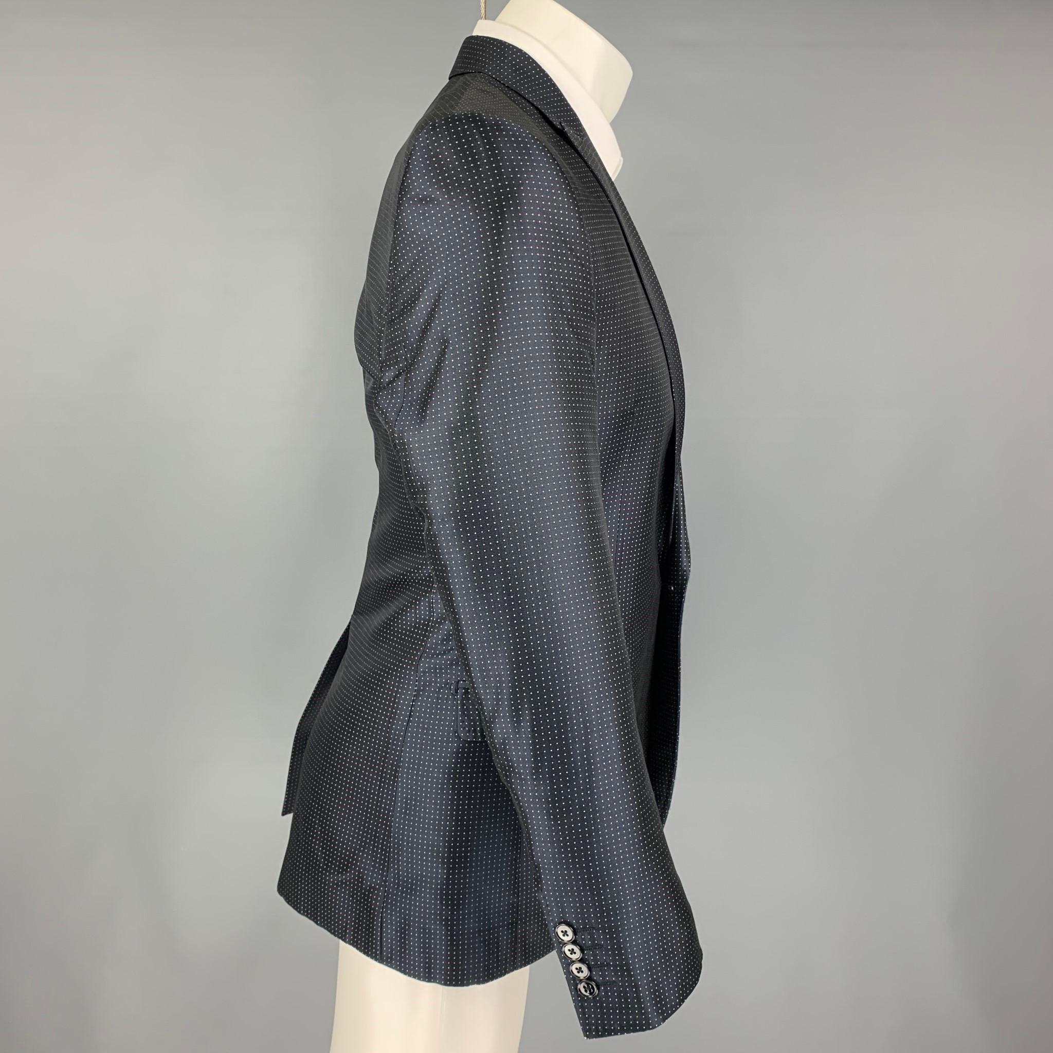Black DOLCE & GABBANA Size 38 Navy Print Silk Peak Lapel Sport Coat