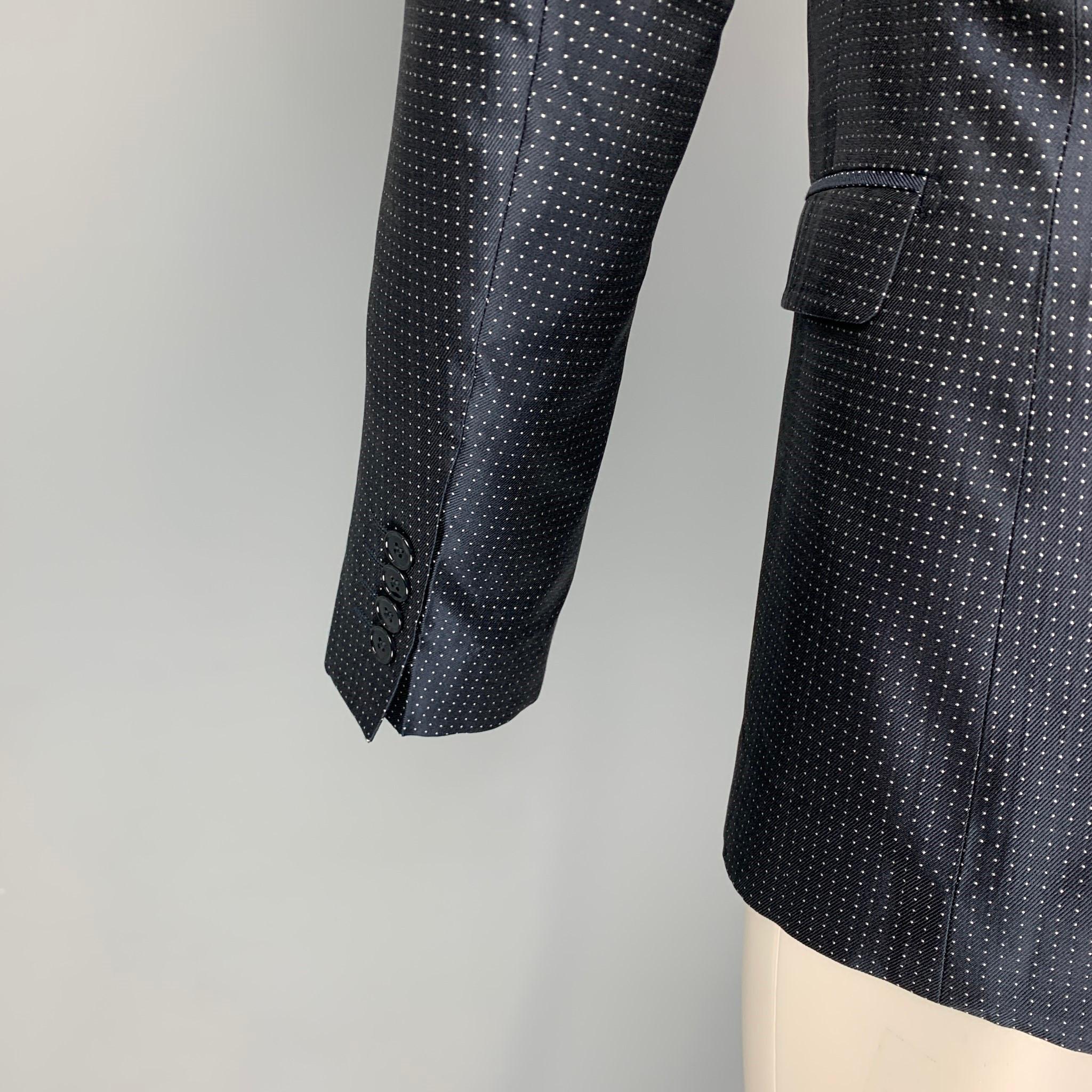Men's DOLCE & GABBANA Size 38 Navy Print Silk Peak Lapel Sport Coat