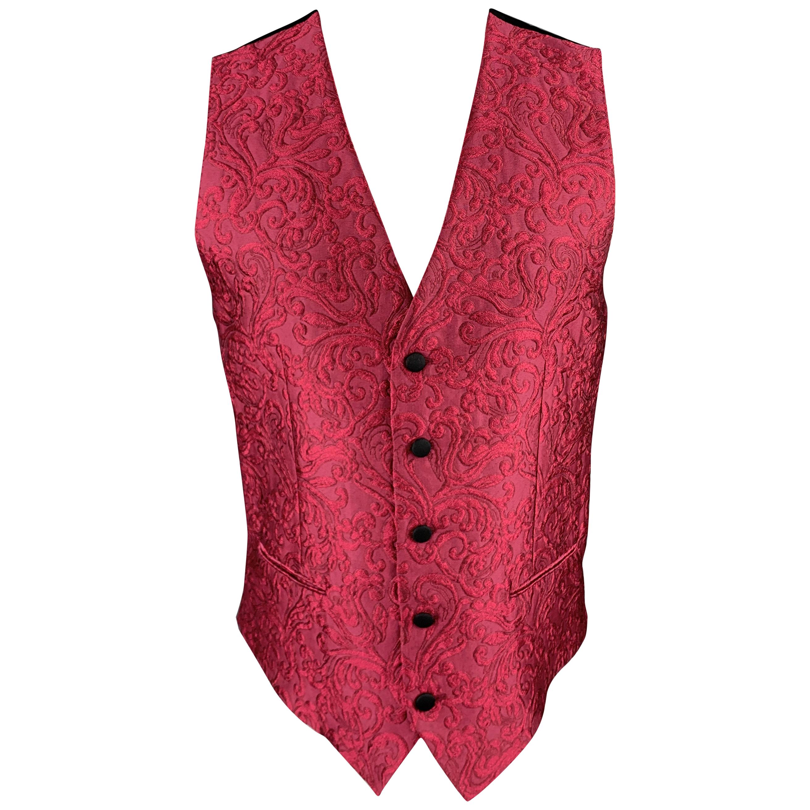 DOLCE & GABBANA Size 38 Raspberry Pink Brocade V Neck Vest