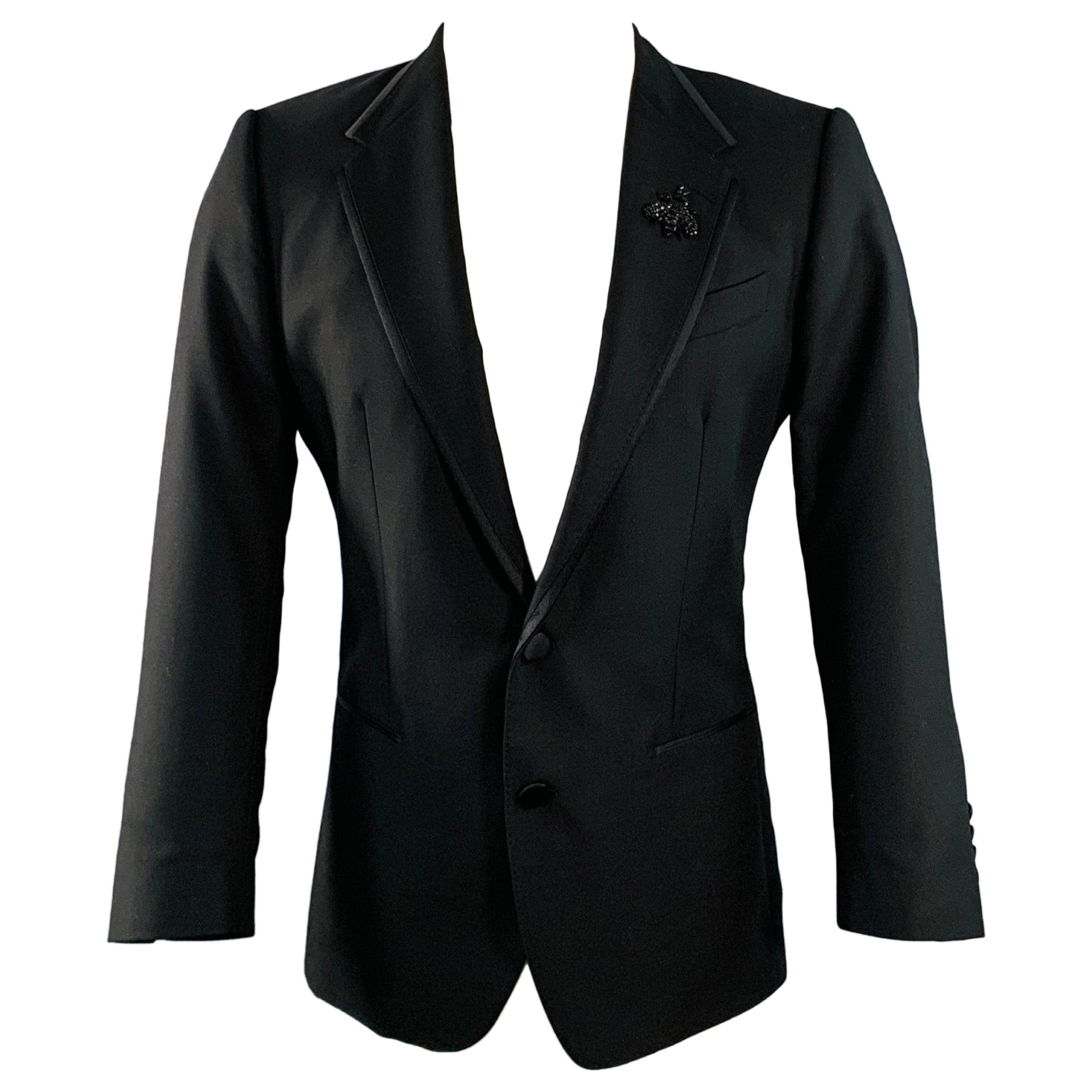 DOLCE 
GABBANA Size 38 Regular Black Bee Applique Wool Blend Sport Coat For Sale