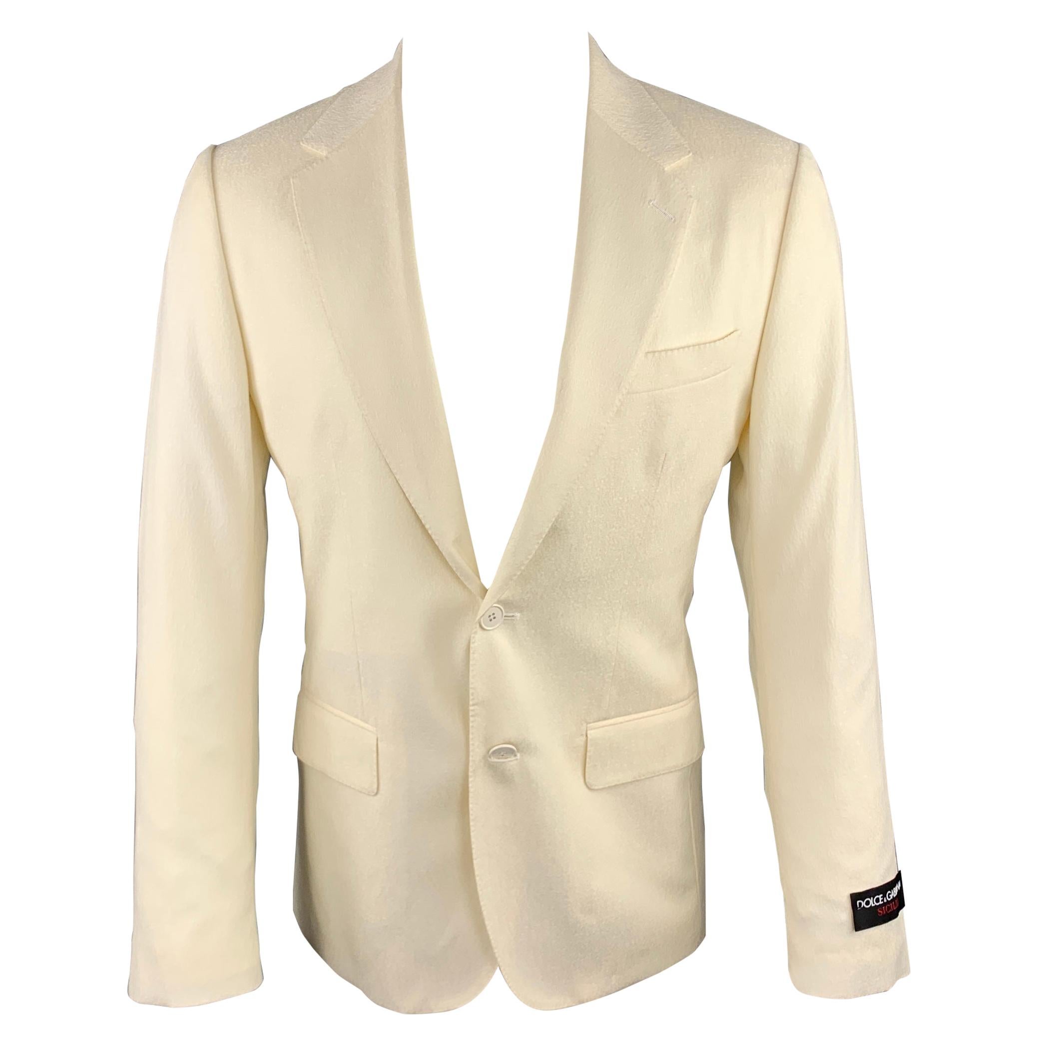 DOLCE & GABBANA Size 38 Regular Cream Textured Wool Sport Coat