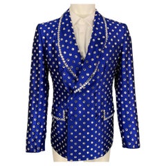 DOLCE & GABBANA Size 38 Royal Blue Crystal Silk Shawl Collar Sport Coat