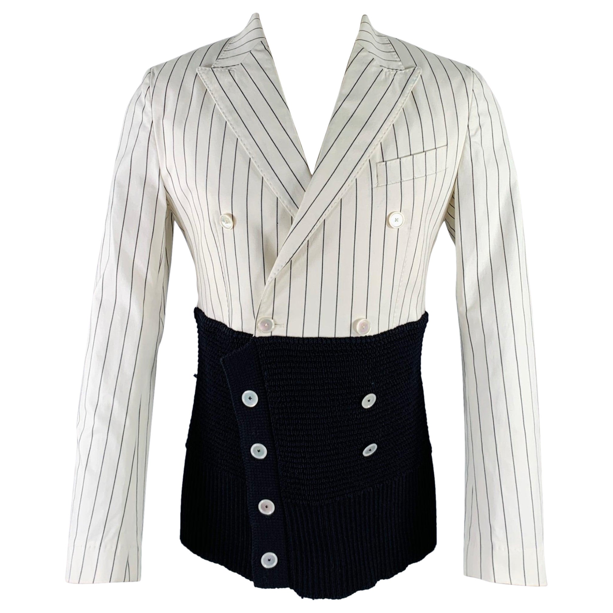 DOLCE 
GABBANA Size 38 White Black Stripe Cotton Silk Sport Coat