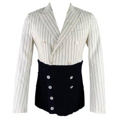 DOLCE & GABBANA Size 38 White Black Stripe Cotton Silk Sport Coat
