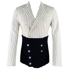 DOLCE & GABBANA Size 38 White Black Stripe Cotton Silk Sport Coat