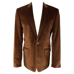 DOLCE & GABBANA Size 39 Black & Copper Houndstooth Velvet Sport Coat
