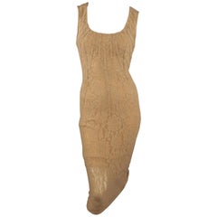 DOLCE & GABBANA Size 4 Beige Stretch Wool Lace Sleeveless Cocktail Dress