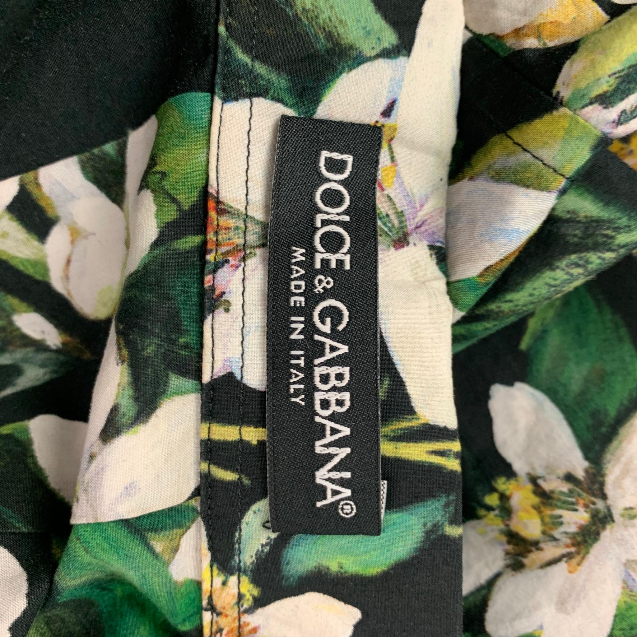 DOLCE & GABBANA Size 4 Black Green Floral Cotton Button Down Shirt In Good Condition In San Francisco, CA