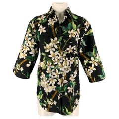 DOLCE 
GABBANA Size 4 Black Green Floral Cotton Button Down Shirt
