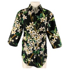 DOLCE & GABBANA Size 4 Black Green Floral Cotton Button Down Shirt