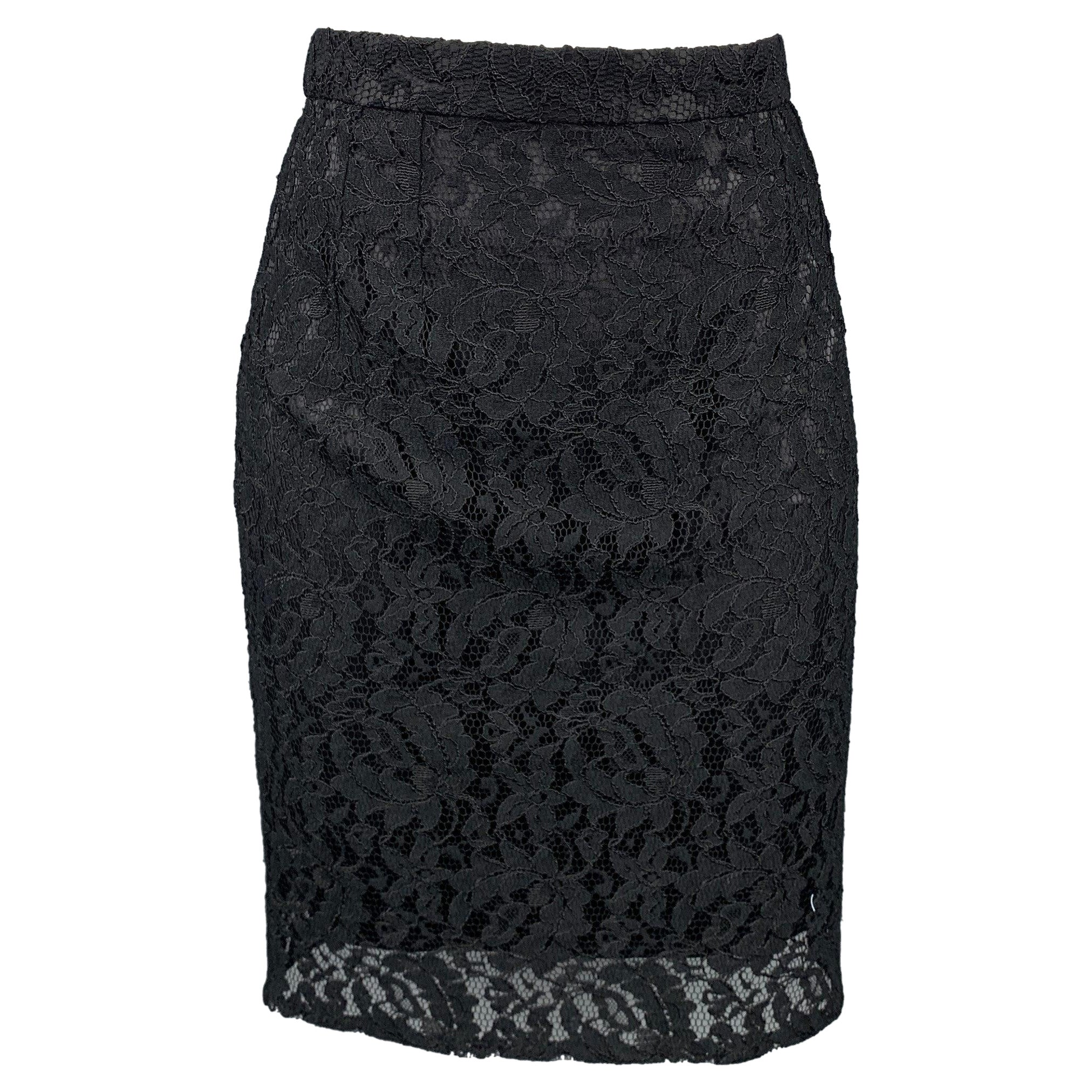 DOLCE & GABBANA Size 4 Black Lace Pencil Skirt