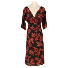 DOLCE & GABBANA Size 4 Black Orange Leaf Print Silk Lycra Long Dress