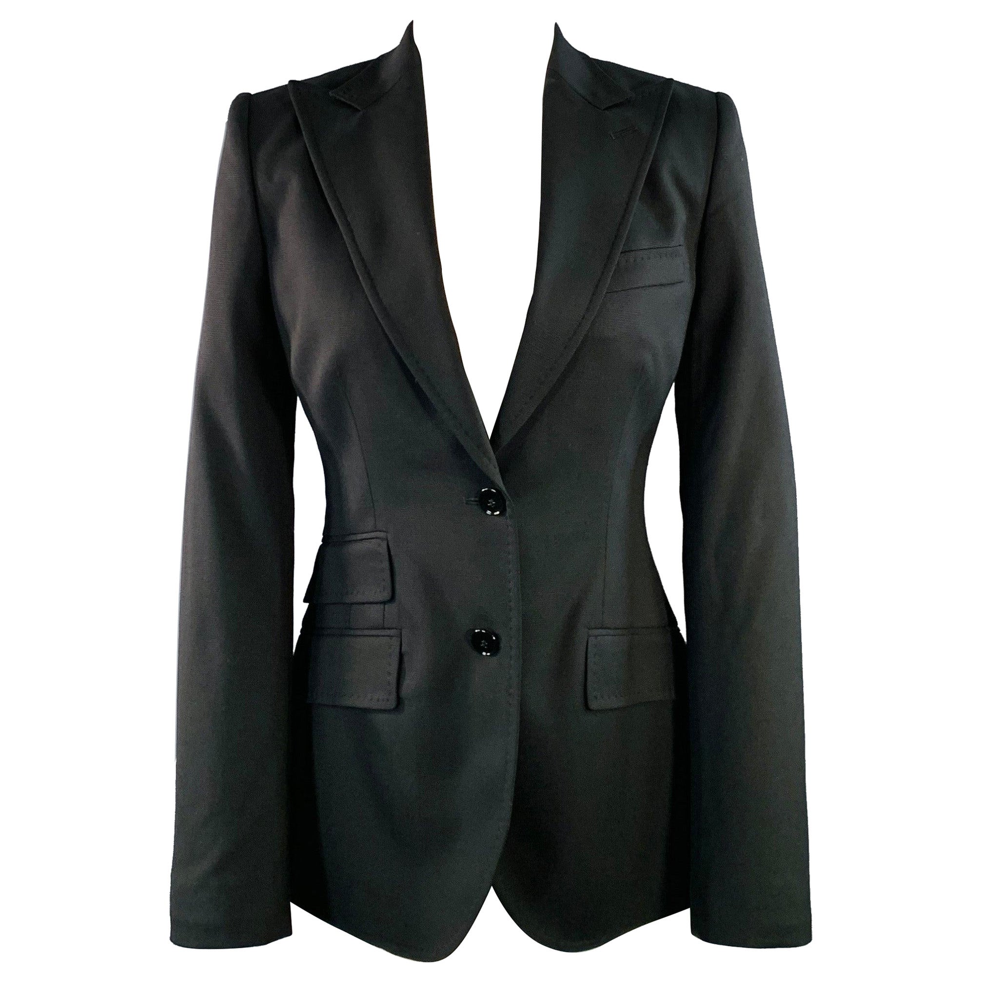 DOLCE 
GABBANA Size 4 Black Virgin Wool Blend Jacket Blazer