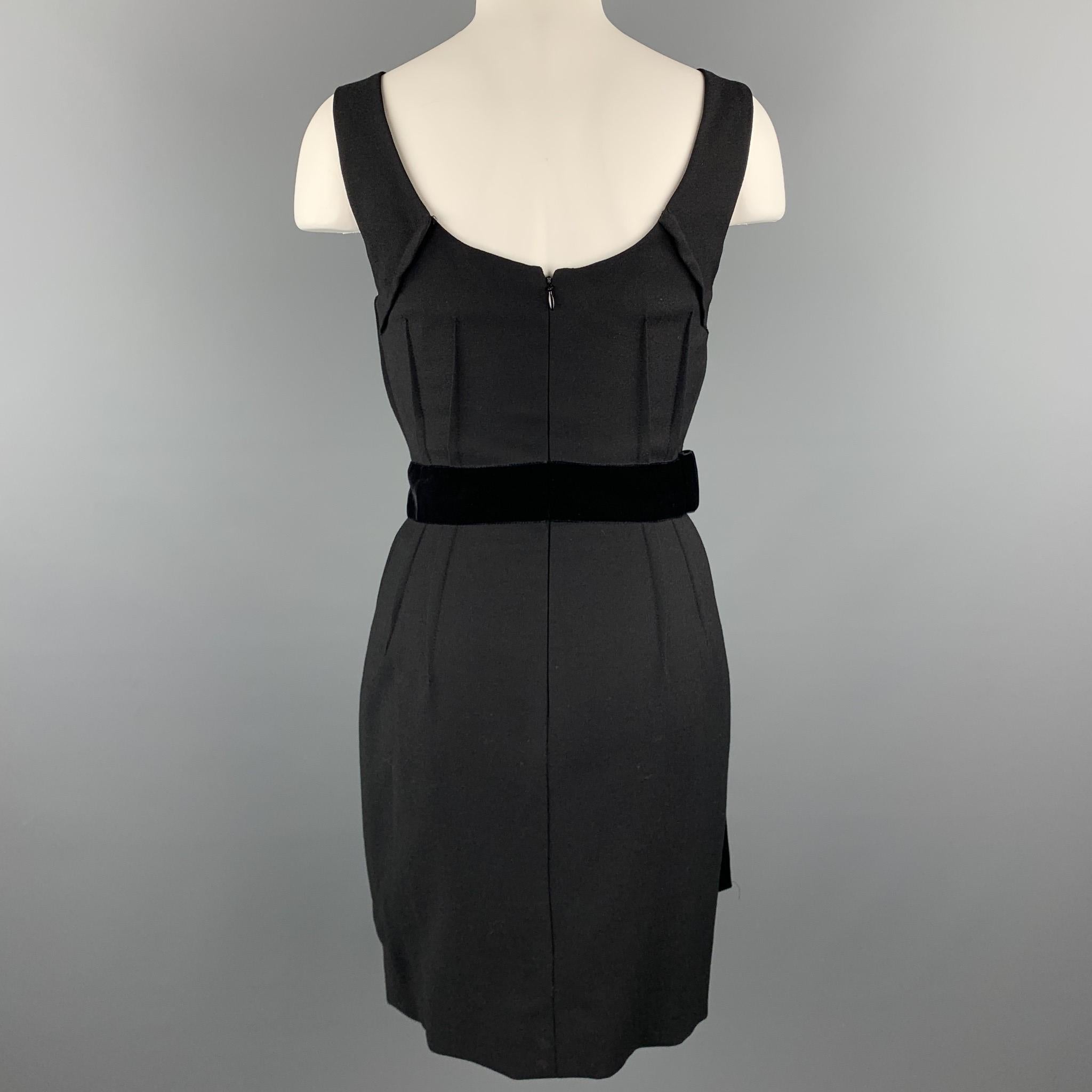 Women's DOLCE & GABBANA Size 4 Black Virgin Wool Sleeveless Velvet Bow Shift Dress