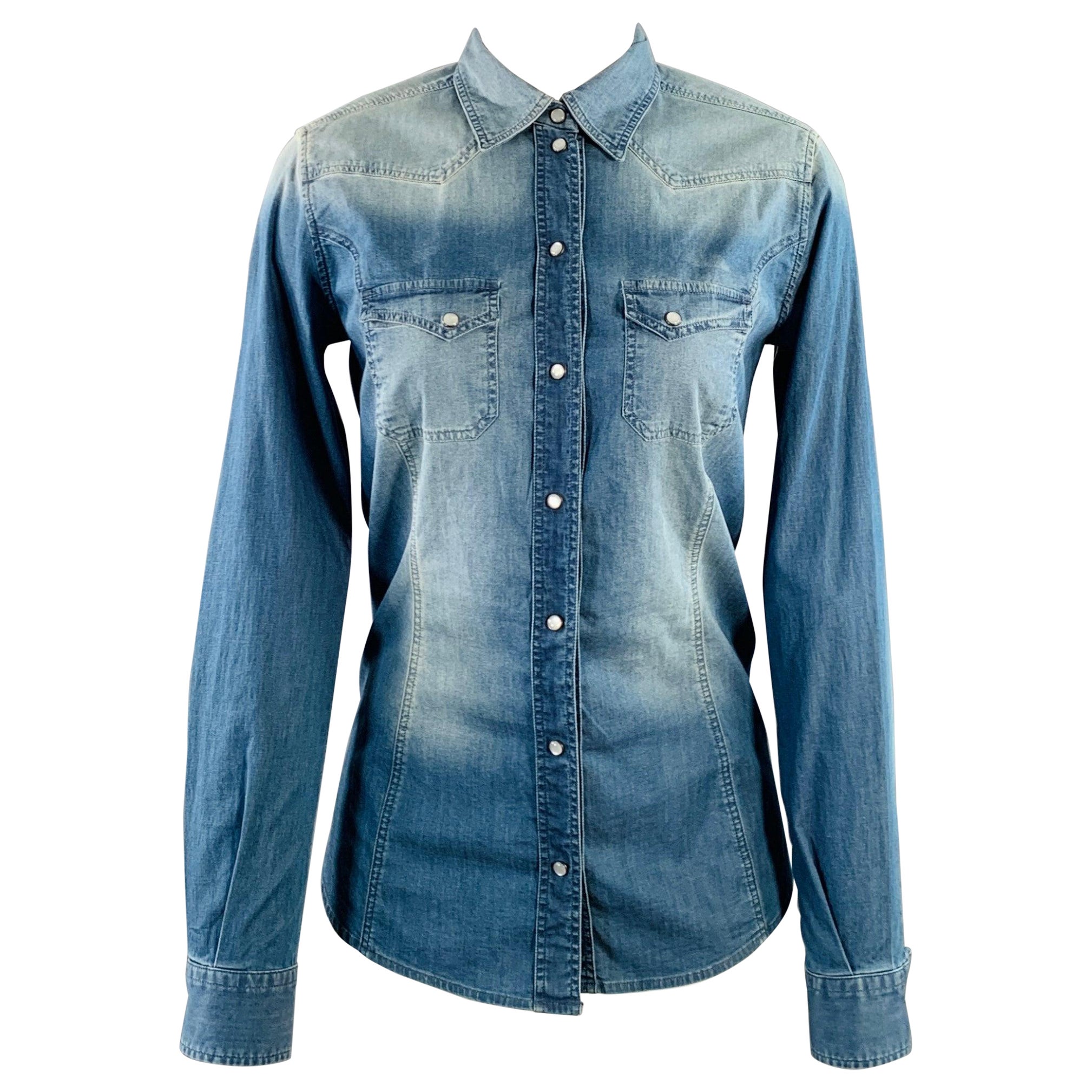 DOLCE
GABBANA Size 4 Blue Chambray Washed Snaps Western Shirt