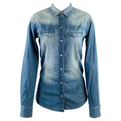DOLCE
GABBANA Size 4 Blue Chambray Washed Snaps Western Shirt