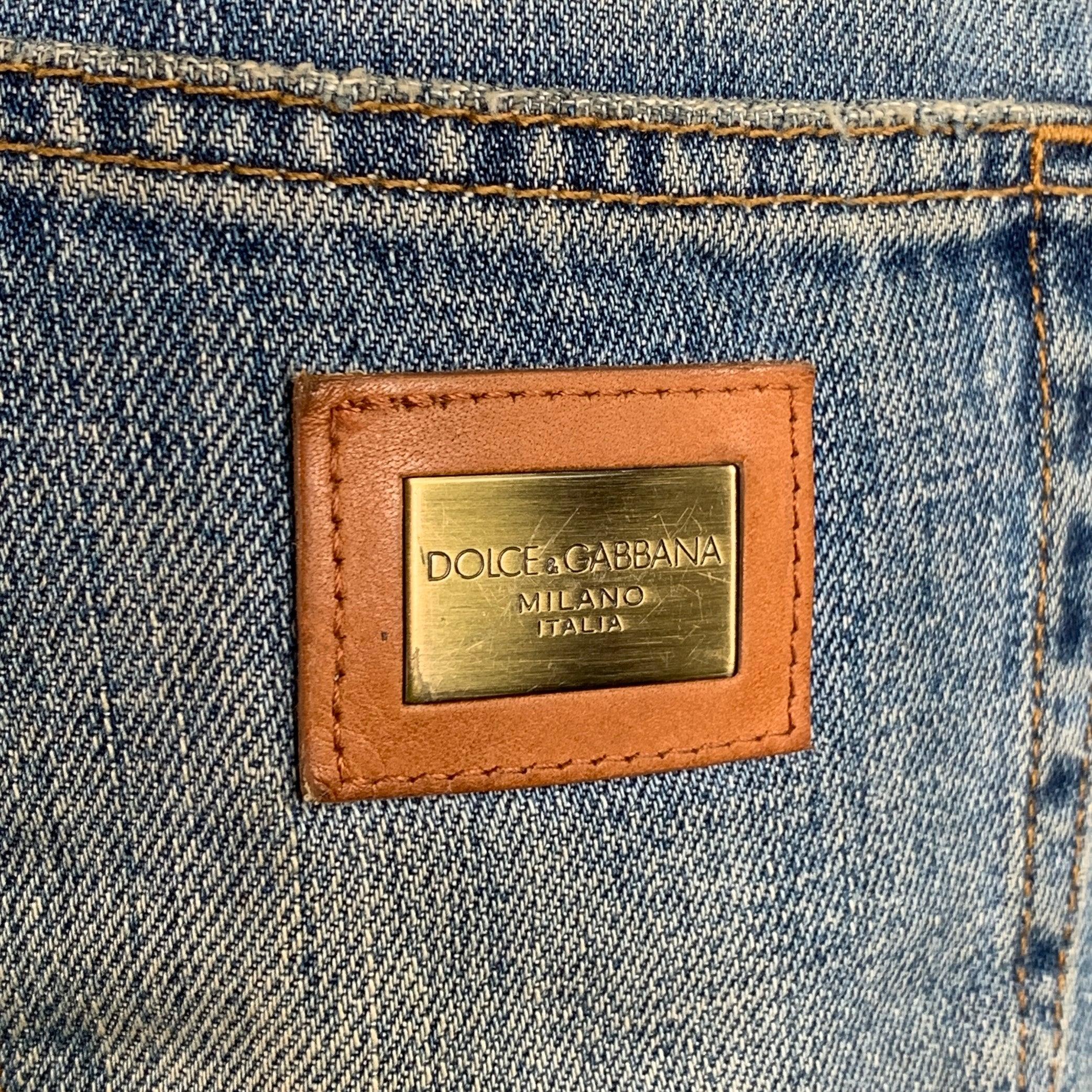 DOLCE & GABBANA Size 4 Blue Cotton Distressed Boyfriend Jeans In Excellent Condition For Sale In San Francisco, CA
