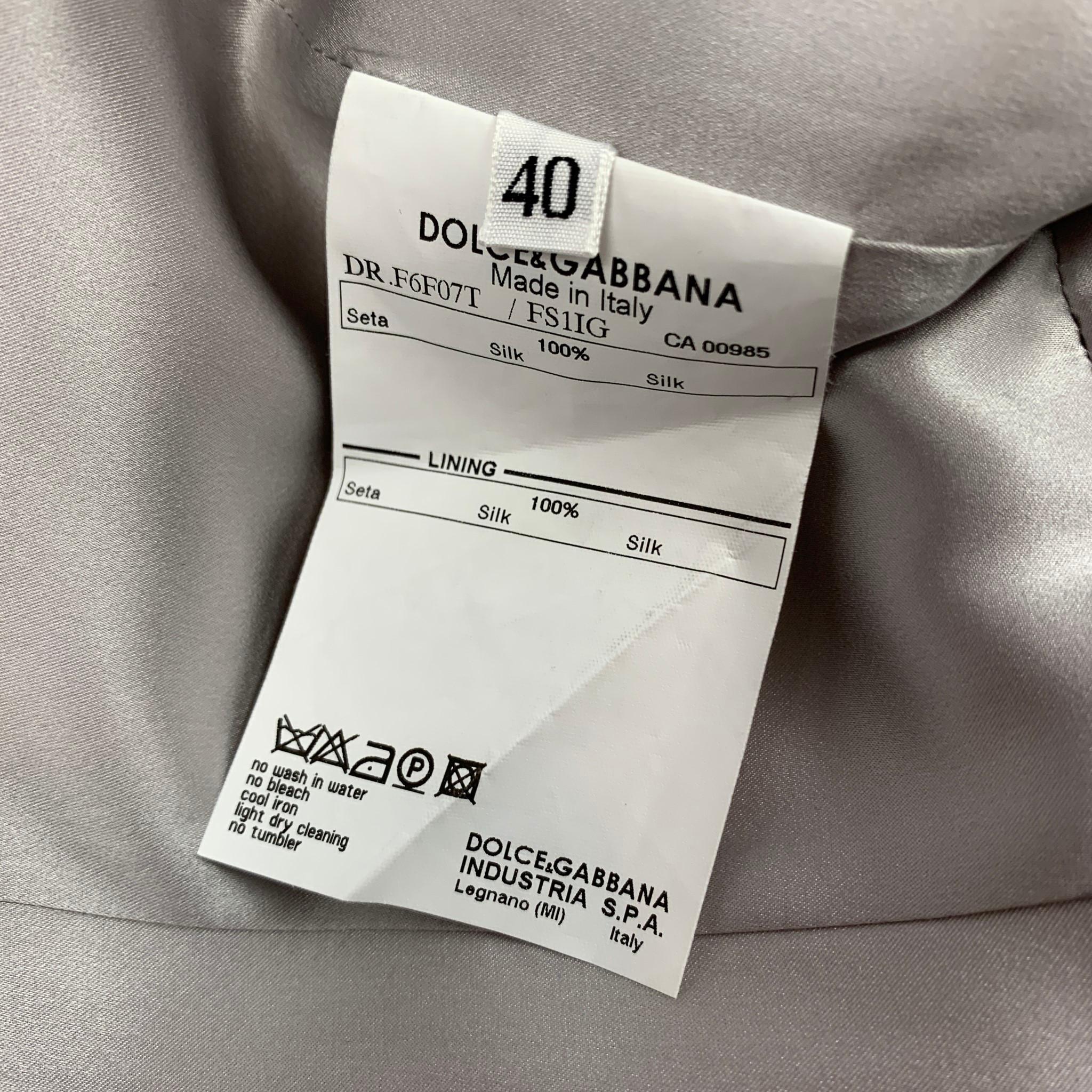 Women's DOLCE & GABBANA Size 4 Cream & Grey Fur Print Silk Cocktail Dress