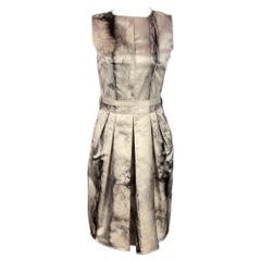 DOLCE 
GABBANA Size 4 Cream 
Grey Fur Print Silk Cocktail Dress