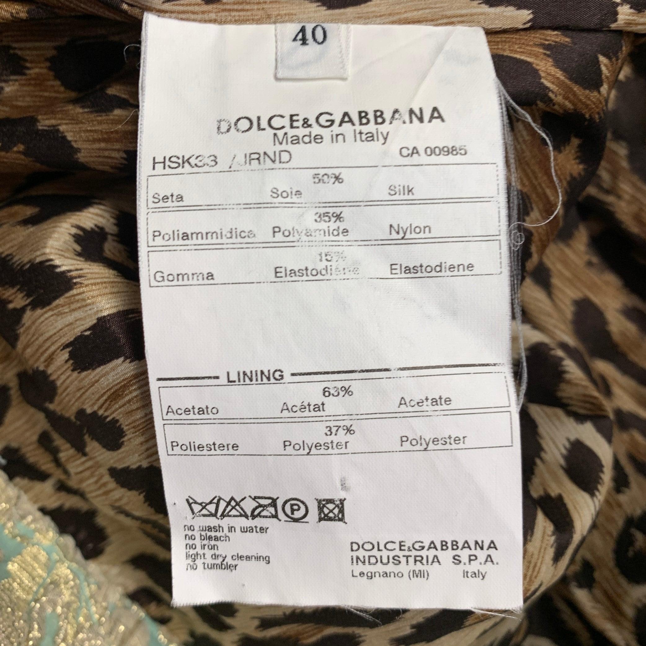 Dolce & Gabbana Taille 4 Jupe crayon en soie mélangée verte et dorée Fleur de lis Pour femmes en vente