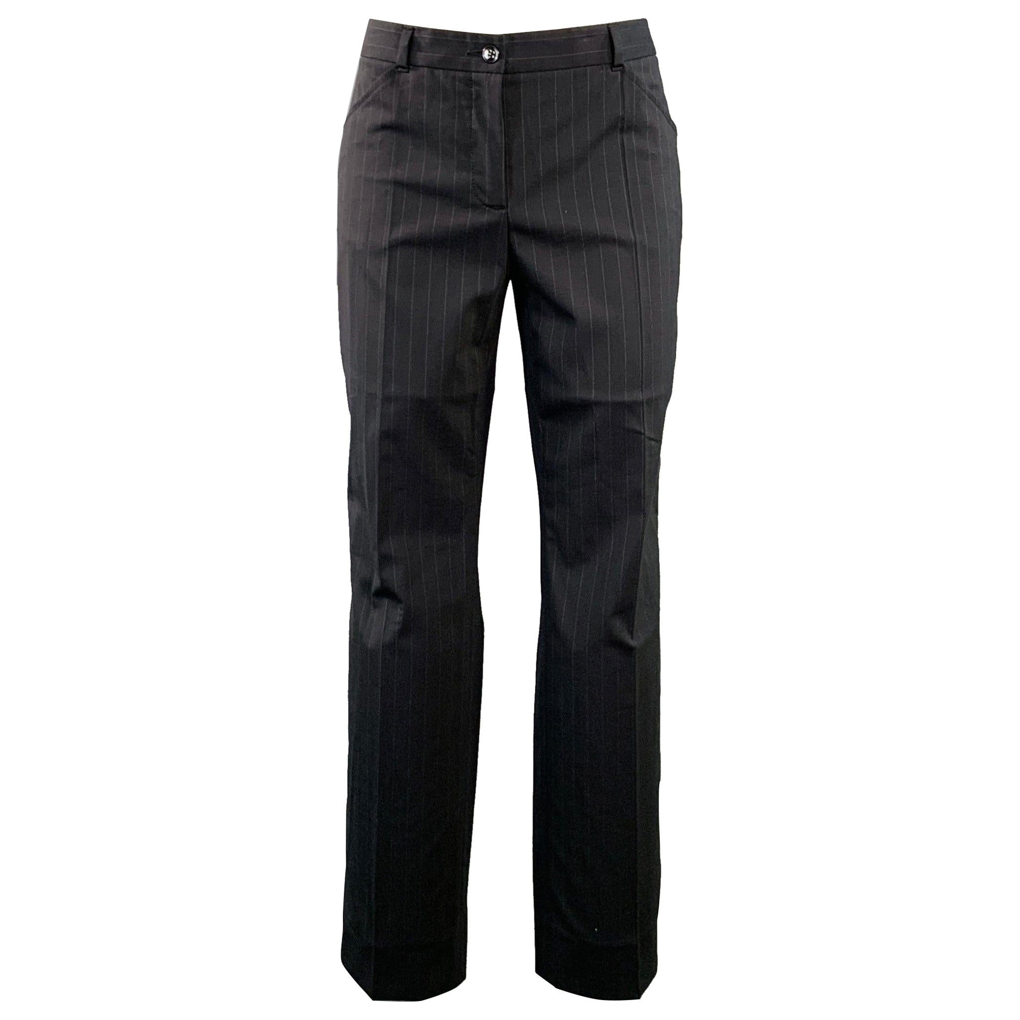 DOLCE 
GABBANA Size 4 Navy Grey Virgin Wool Blend Pinstripe Dress Pants