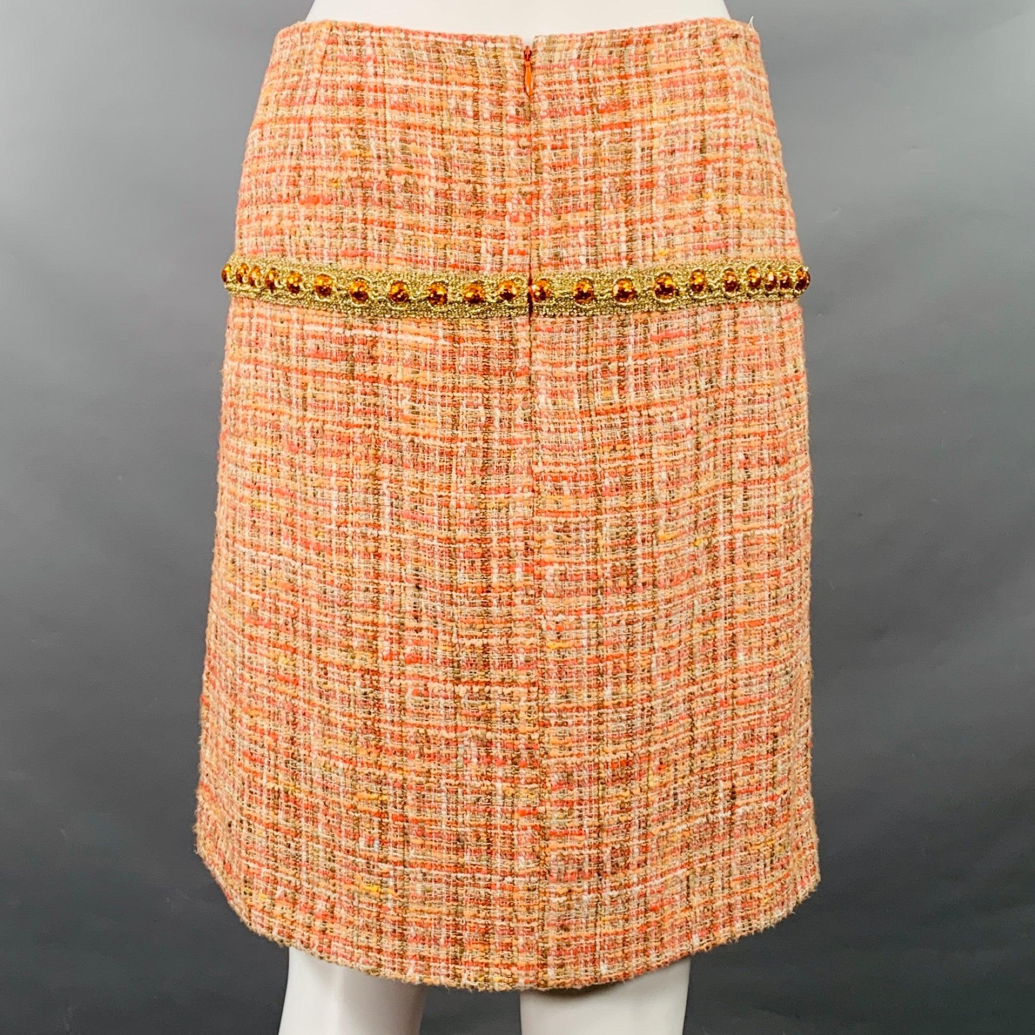 Women's DOLCE & GABBANA Size 4 Orange Gold Cotton Blend Embellishment Skirt Suit Set For Sale