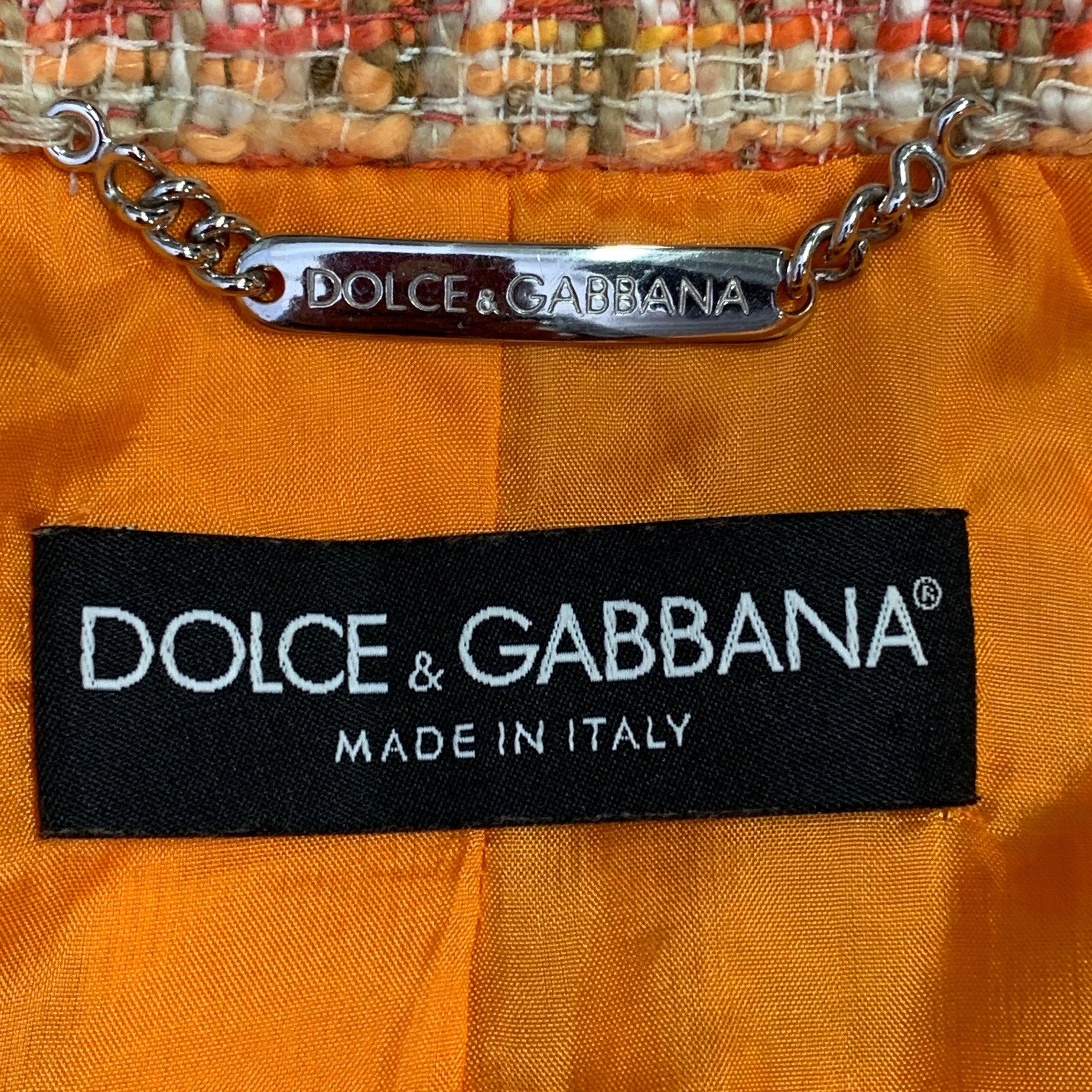 DOLCE & GABBANA Size 4 Orange Gold Cotton Blend Embellishment Skirt Suit Set For Sale 2