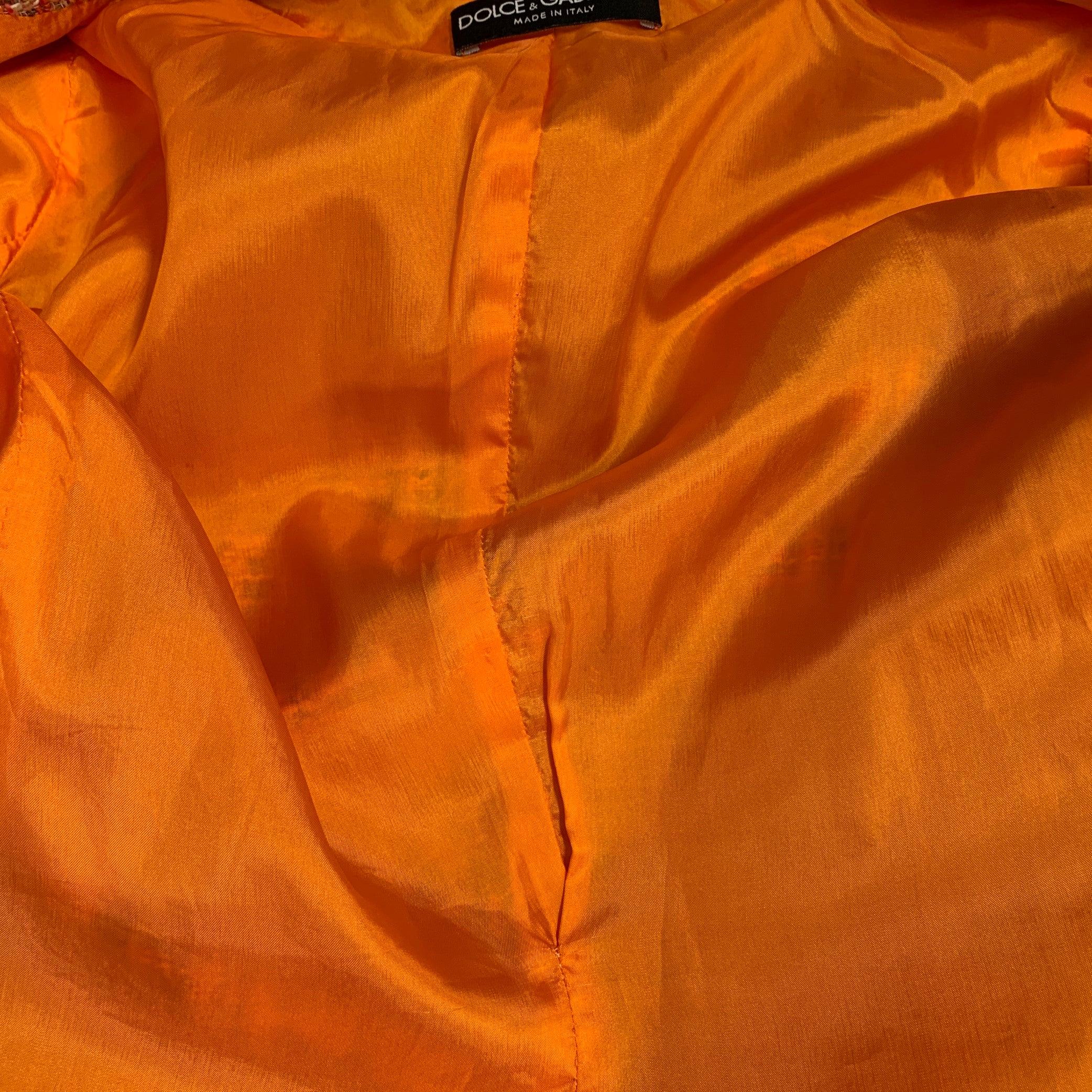 DOLCE & GABBANA Size 4 Orange Gold Cotton Blend Embellishment Skirt Suit Set For Sale 3