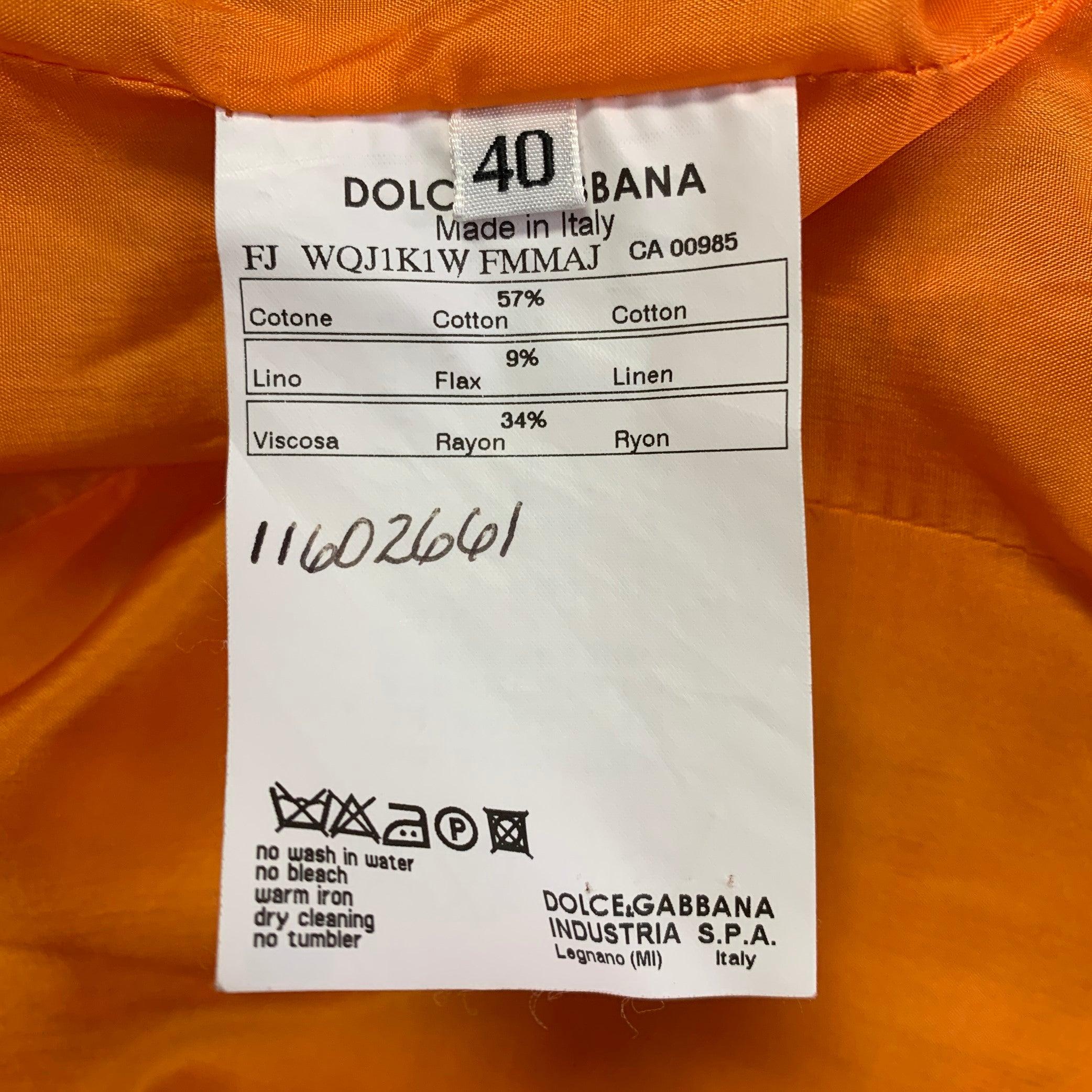 DOLCE & GABBANA Size 4 Orange Gold Cotton Blend Embellishment Skirt Suit Set For Sale 4