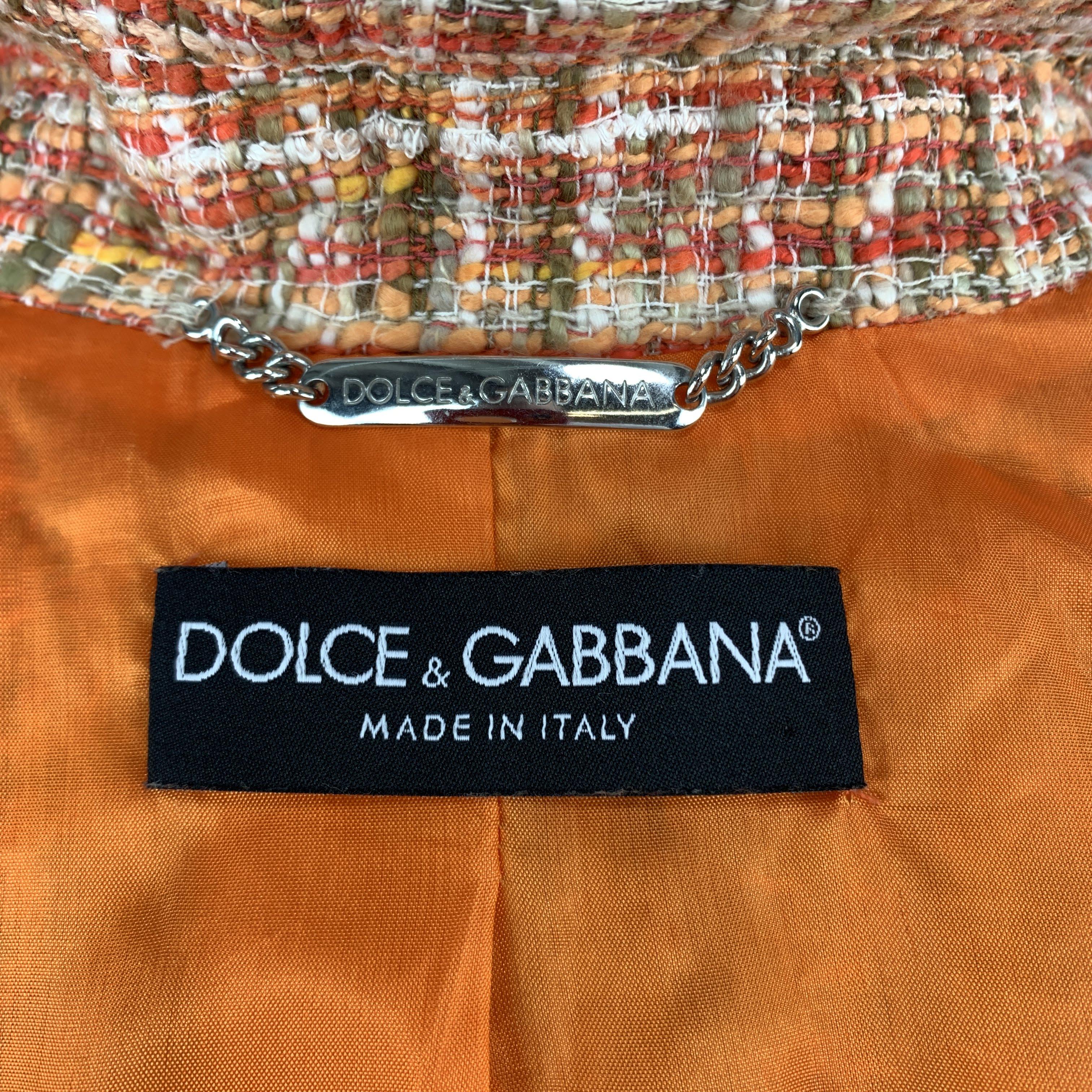 DOLCE & GABBANA Size 4 Orange Tweed Jeweled Skirt Suit 2