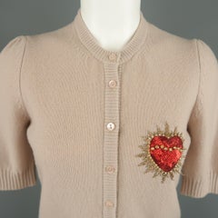 DOLCE & GABBANA Size 4 Pink Virgin Wool Short Sleeve Heart Cardigan