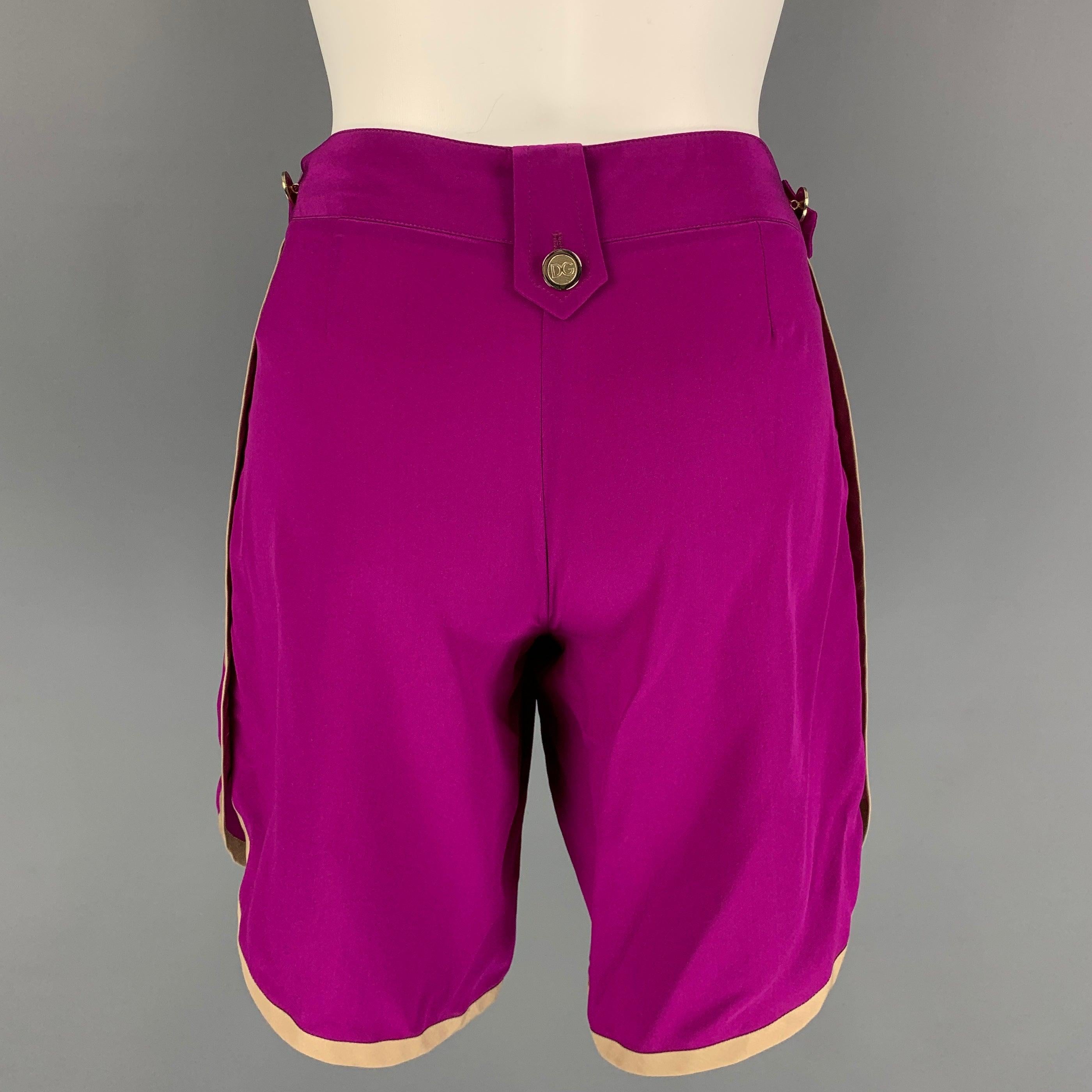 DOLCE & GABBANA Size 4 Purple Beige Silk Shorts In Good Condition For Sale In San Francisco, CA