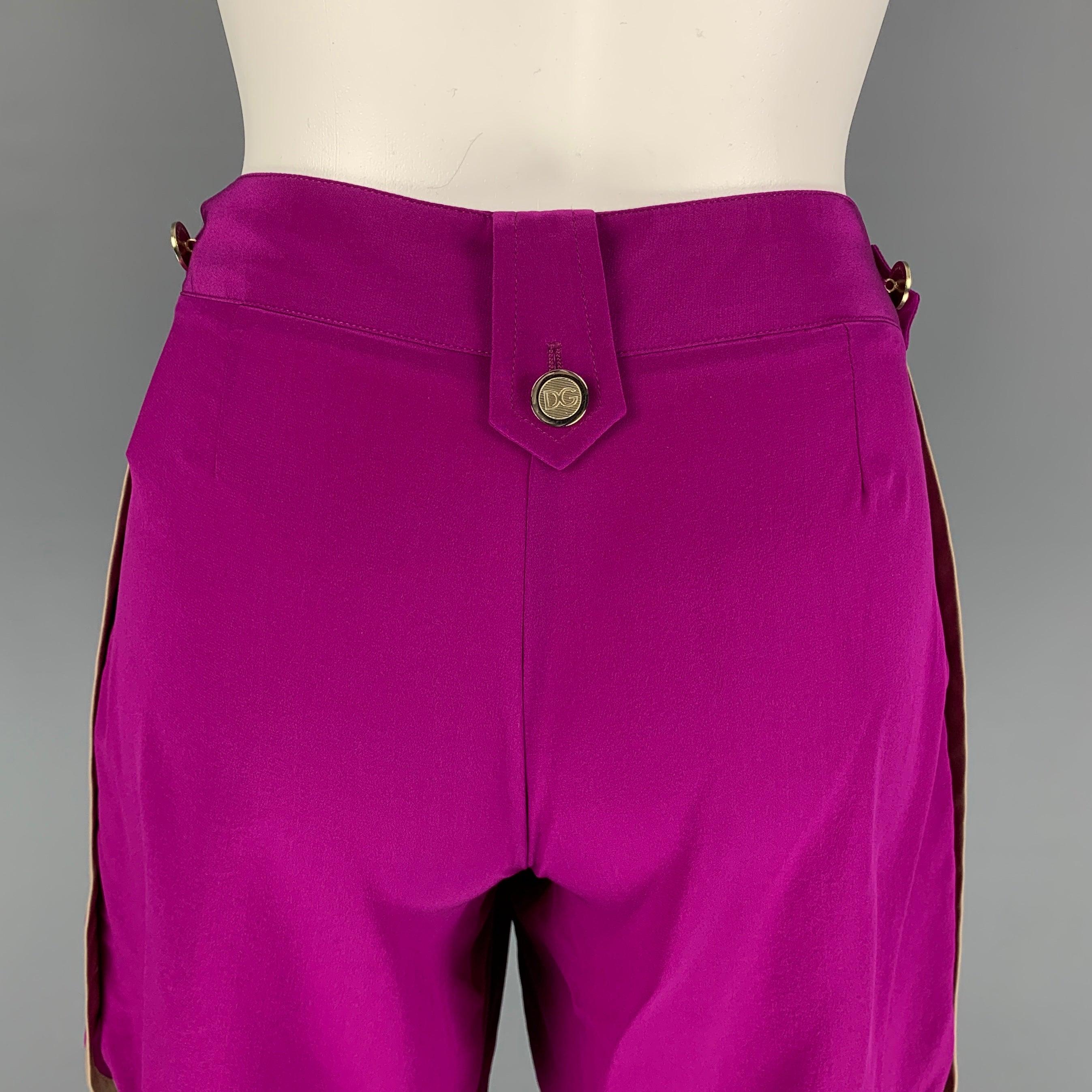 Women's DOLCE & GABBANA Size 4 Purple Beige Silk Shorts For Sale