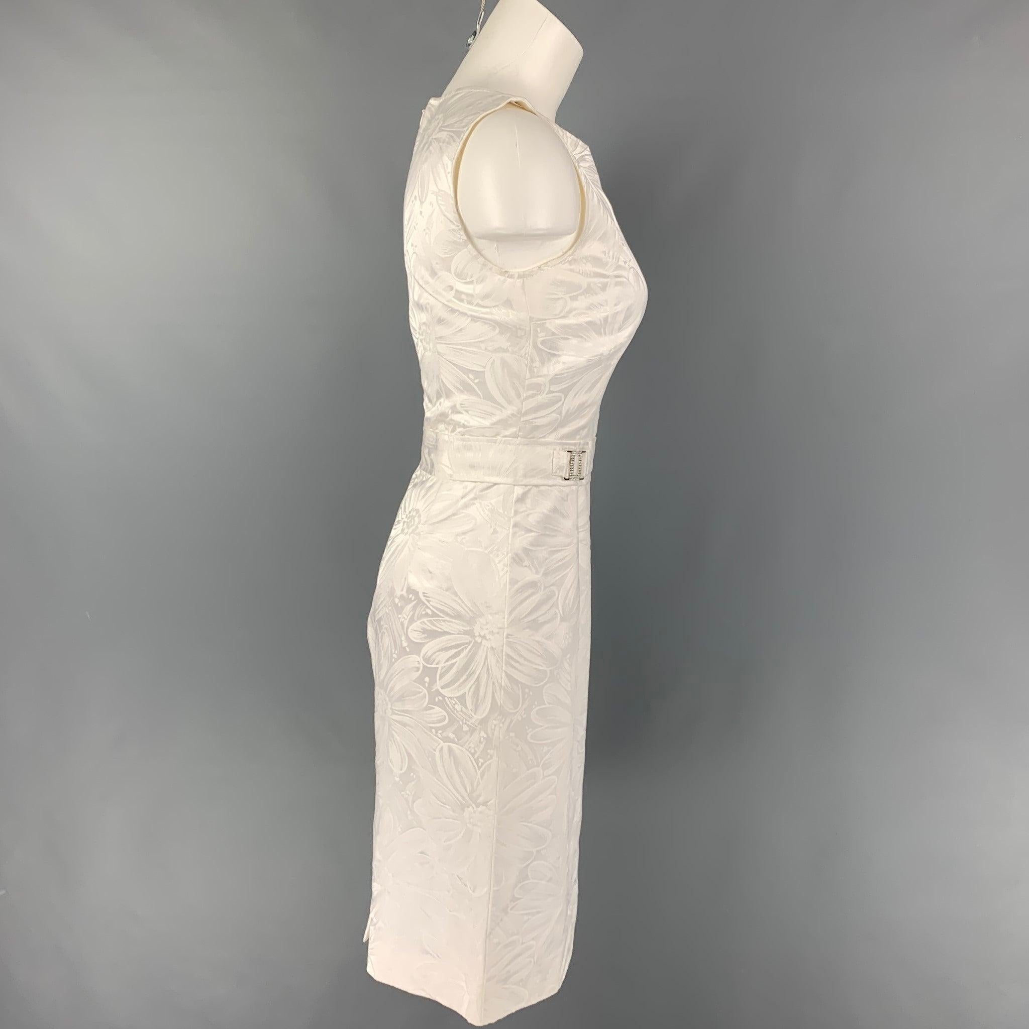 DOLCE & GABBANA Size 4 White Cotton Floral Viscose Rhinestone Sleeveless Dress In Good Condition For Sale In San Francisco, CA