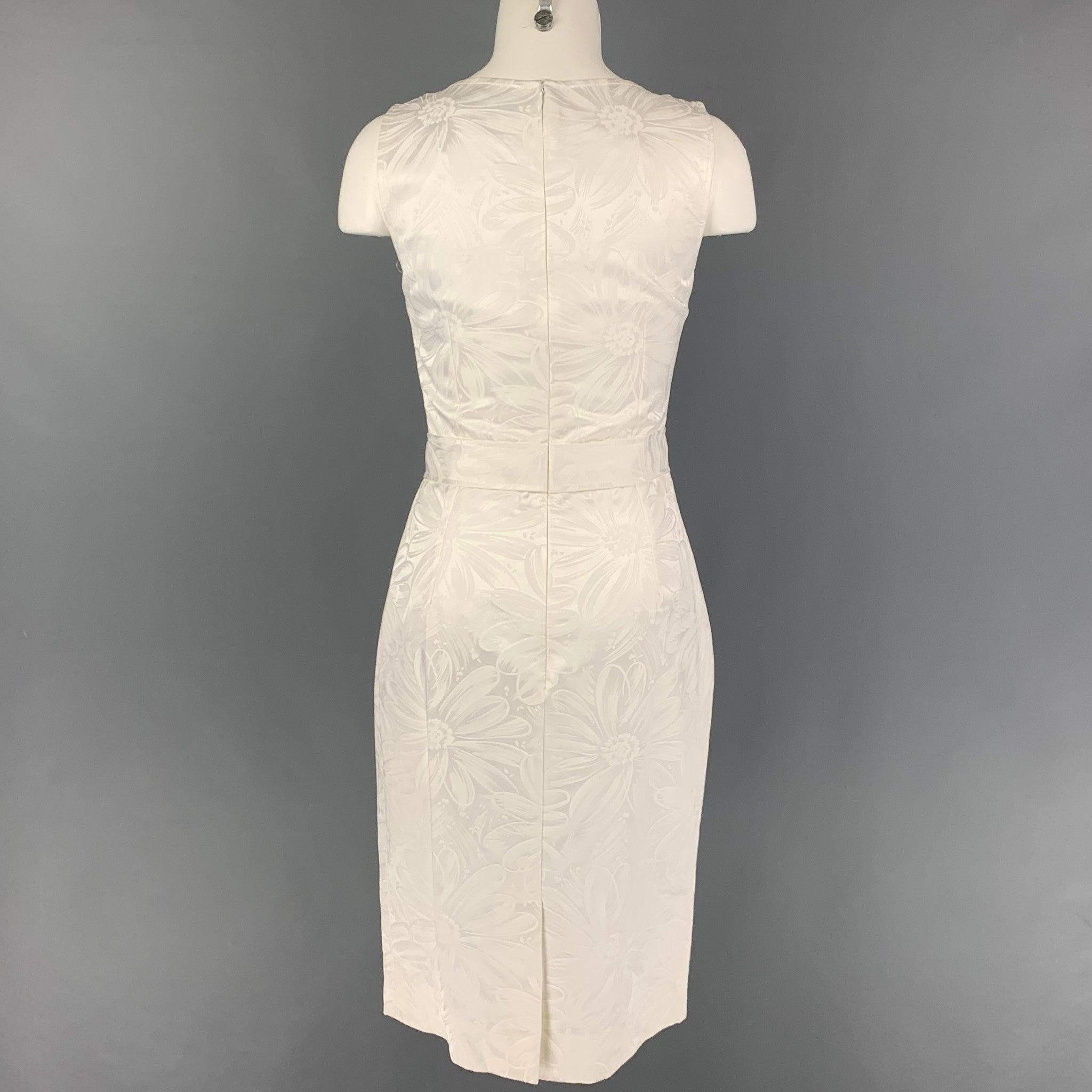 Women's DOLCE & GABBANA Size 4 White Cotton Floral Viscose Rhinestone Sleeveless Dress For Sale