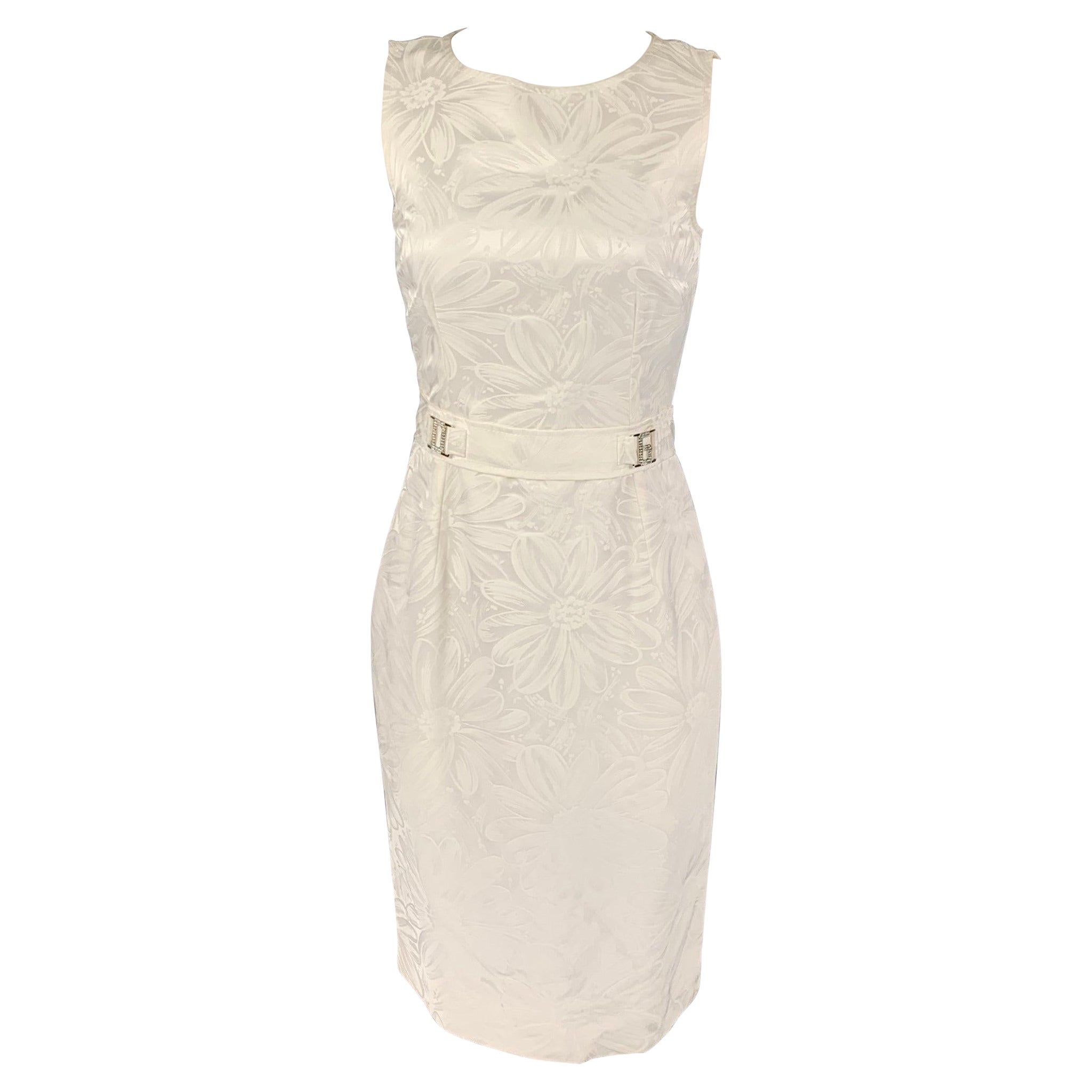 DOLCE 
GABBANA Size 4 White Cotton Floral Viscose Rhinestone Sleeveless Dress