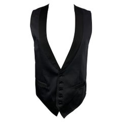 DOLCE 
GABBANA Size 40 Black Cotton / Silk Shawl Collar Vest