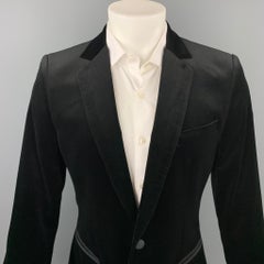 DOLCE & GABBANA Size 40 Black Cotton Velvet Notch Lapel Sport Coat