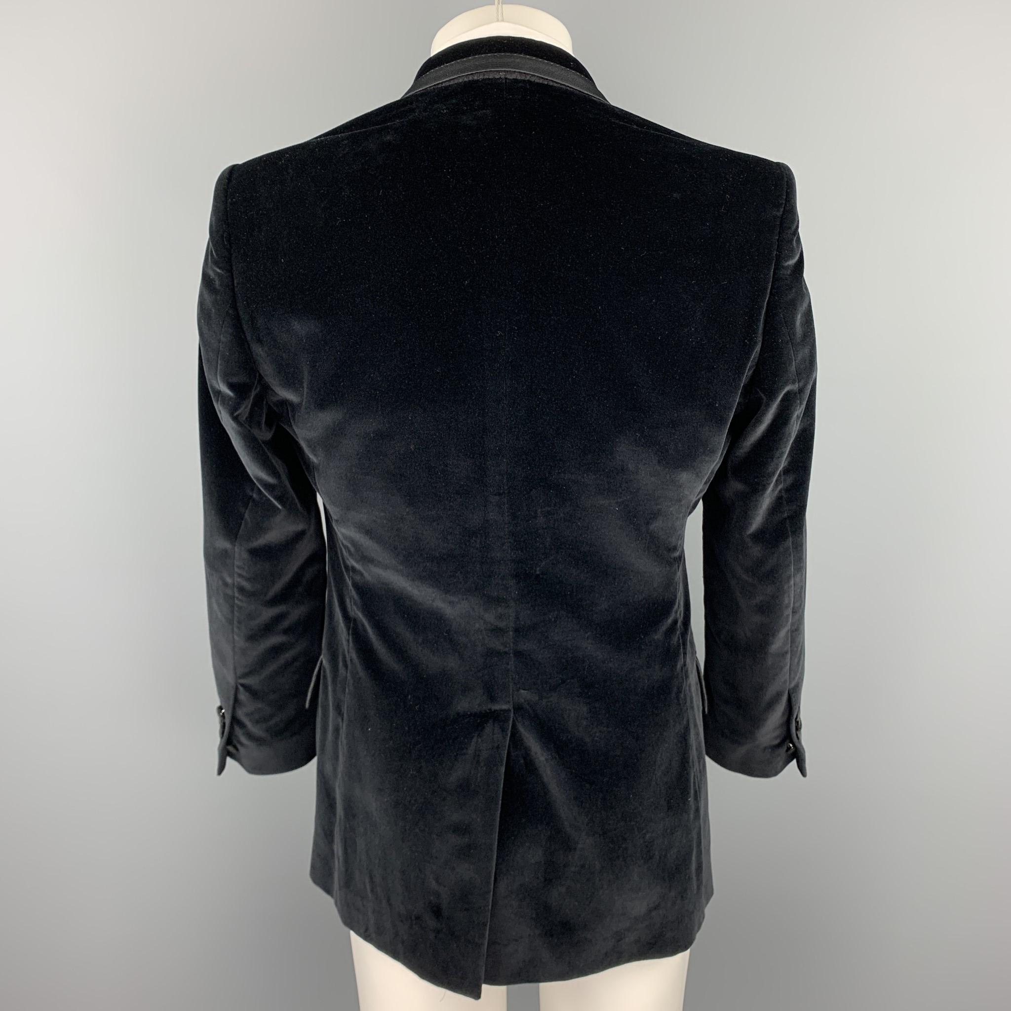 Men's DOLCE & GABBANA Size 40 Black Velvet Jacquard Peak Lapel Sport Coat