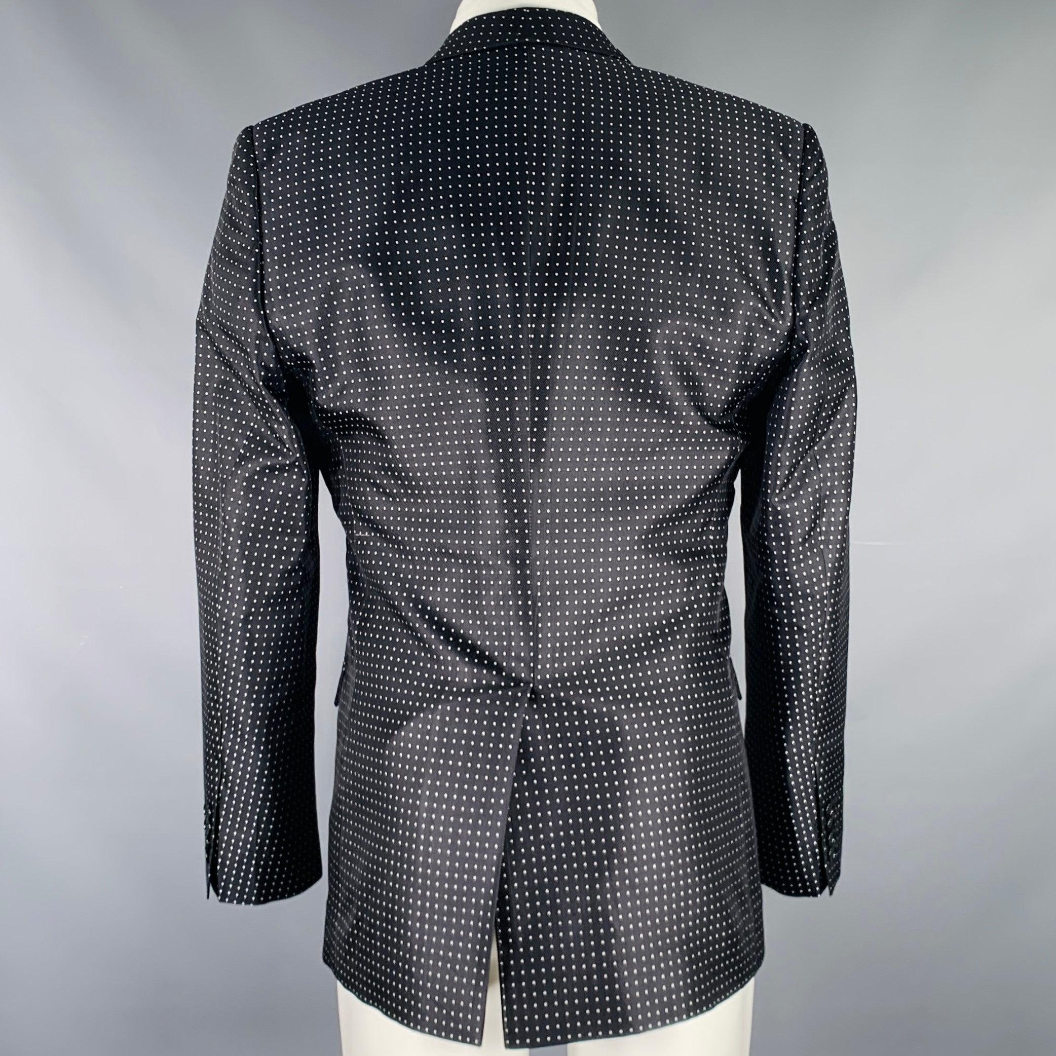 Men's DOLCE & GABBANA Size 40 Black White Dots Silk Shawl Collar Sport Coat For Sale