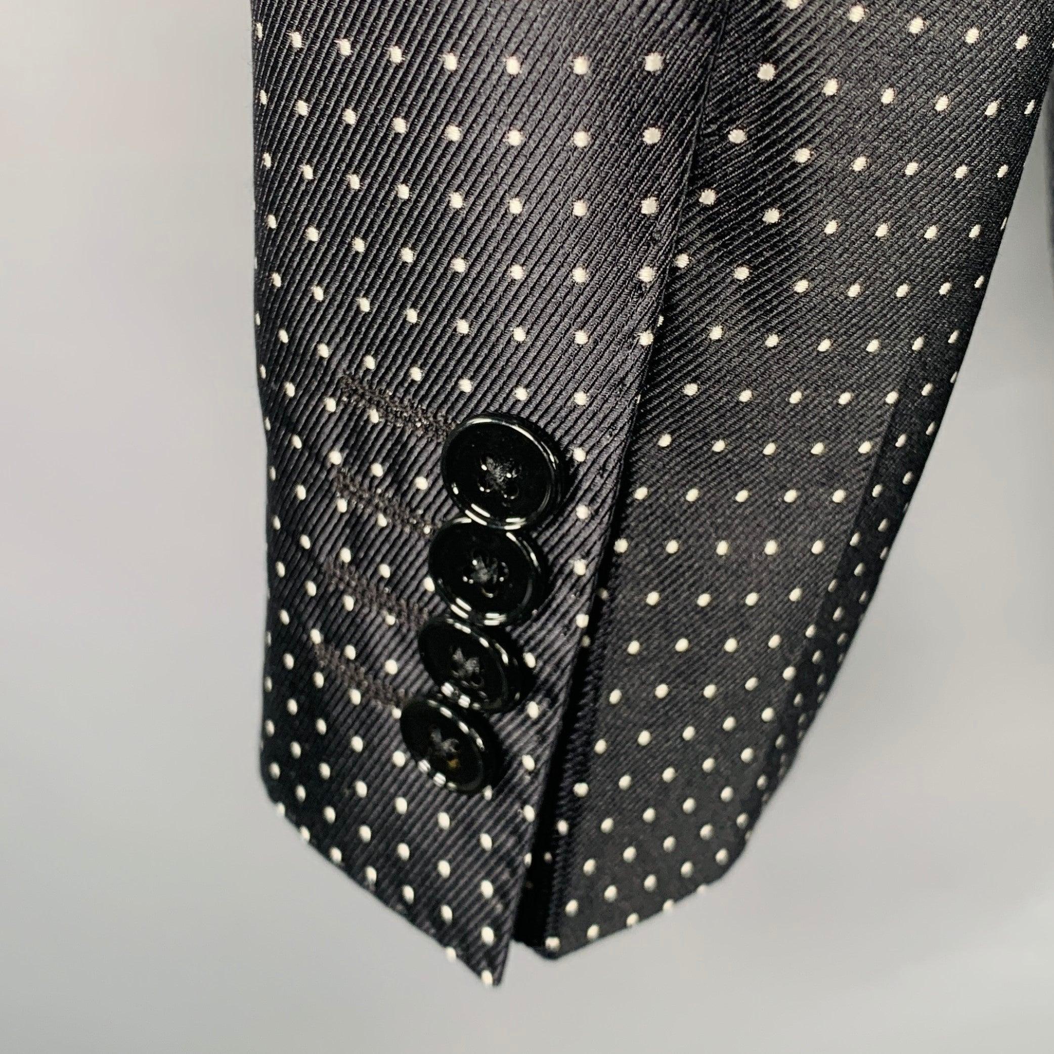 DOLCE & GABBANA Size 40 Black White Dots Silk Shawl Collar Sport Coat For Sale 1
