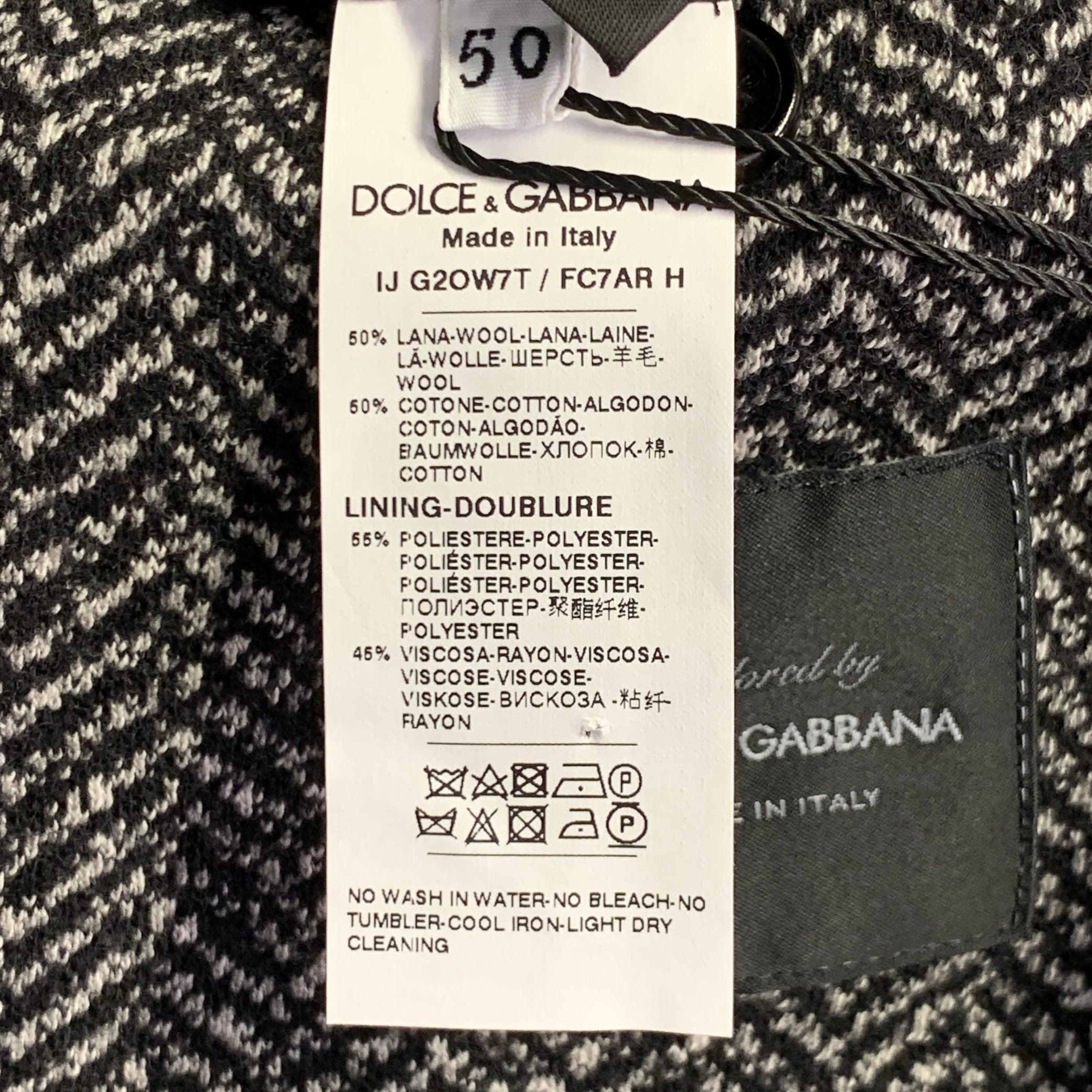 DOLCE & GABBANA Größe 40 Schwarz Weiß Fischgrät Wolle Baumwolle Sportmantel im Angebot 6
